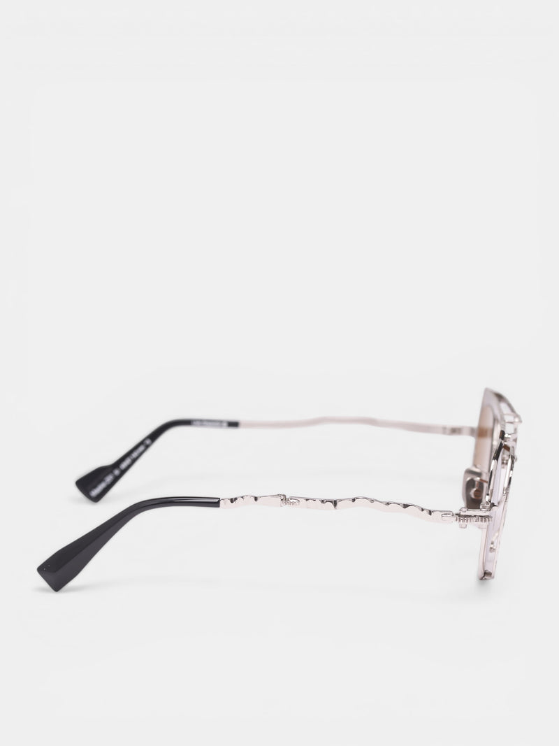 Z51 Layered Rectangular Metal Sunglasses (Z51-49-21-SI-2BROWN)