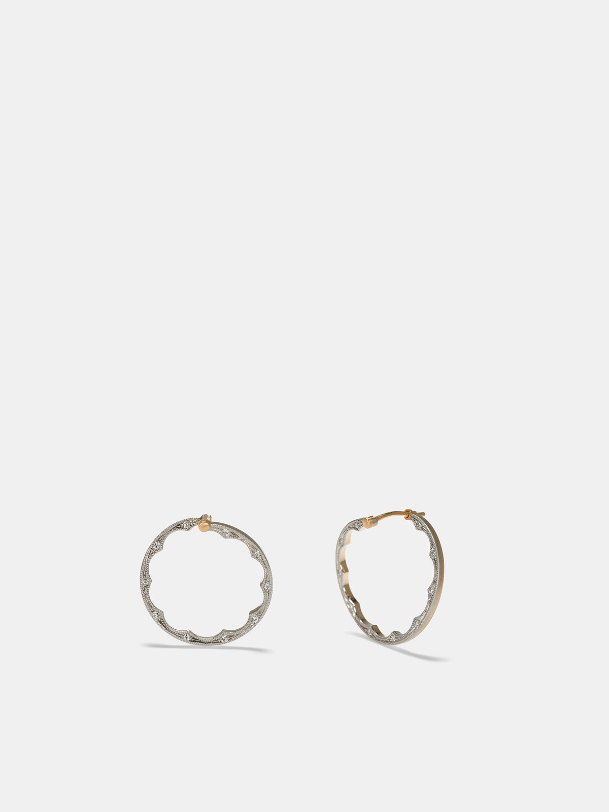 Scalloped Platinum & Gold Diamond Earrings (P283-K18GG-PT950-WHITE-DIAMOND)
