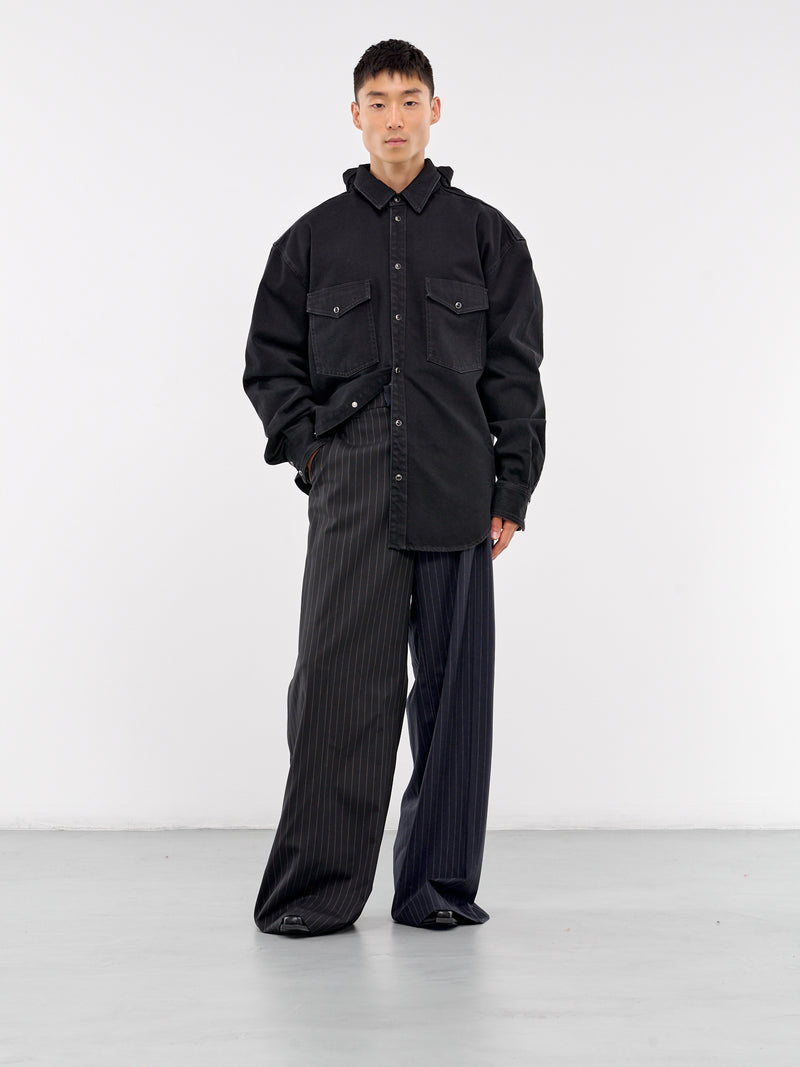 Split Deconstructed Pinstripe Pants (UA65PA706N-BLACK-NAVY-PINSTRIP)
