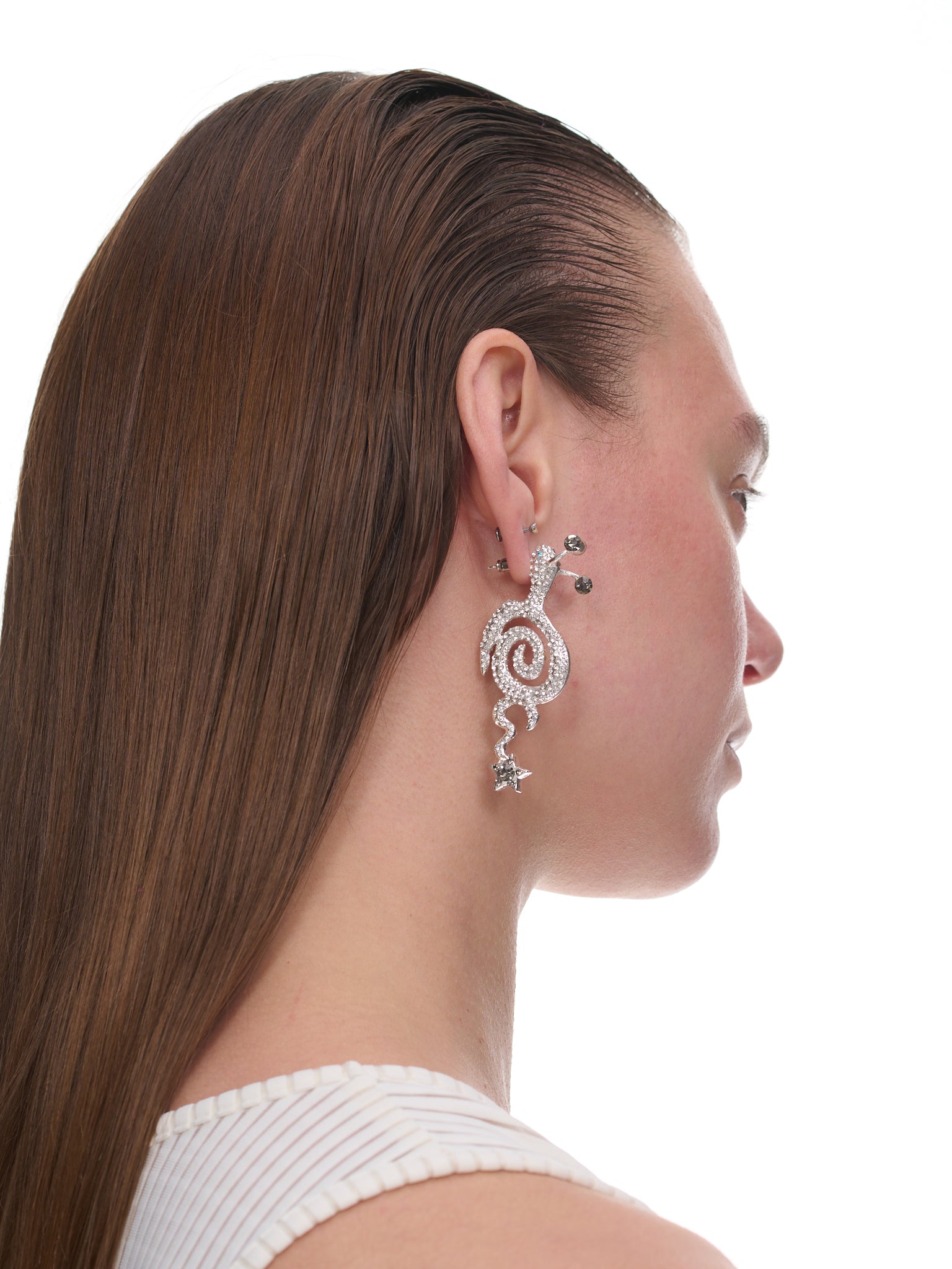 Rhinestone Tattoo Snail Earrings (XX1257-ICE)