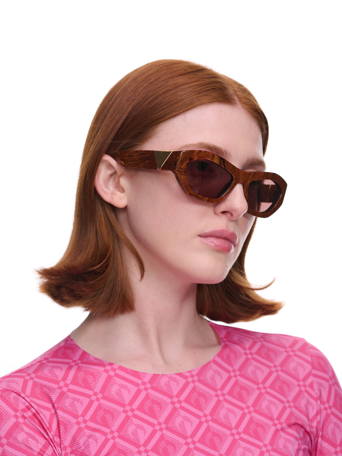 Angle Hexagonal Sunglasses (734117V2Q30-1033-BROWN-BROWN-B)