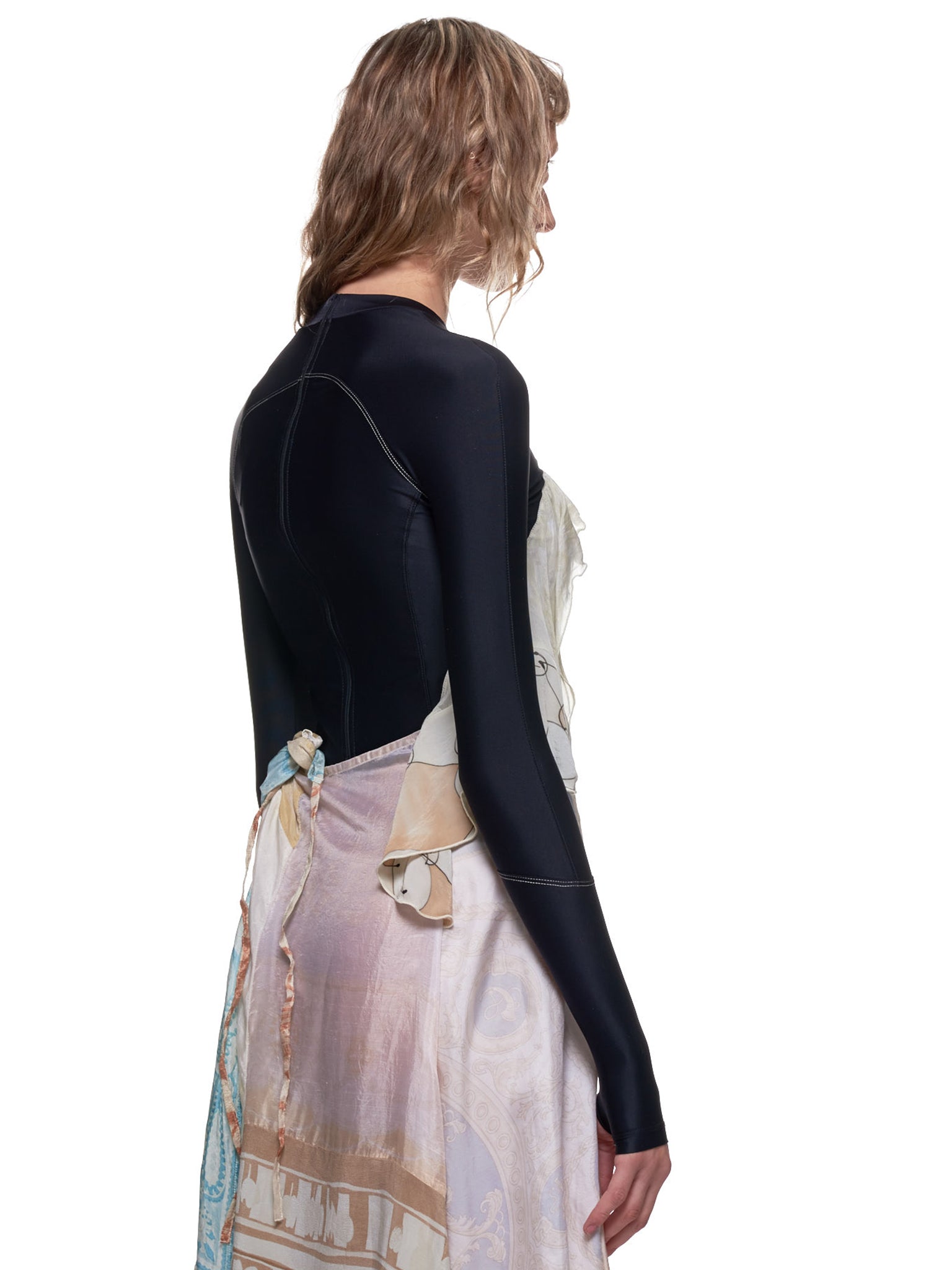 Upcycled Silk Scarves Dress (D026-BROKEN-WHITE-PRINT)