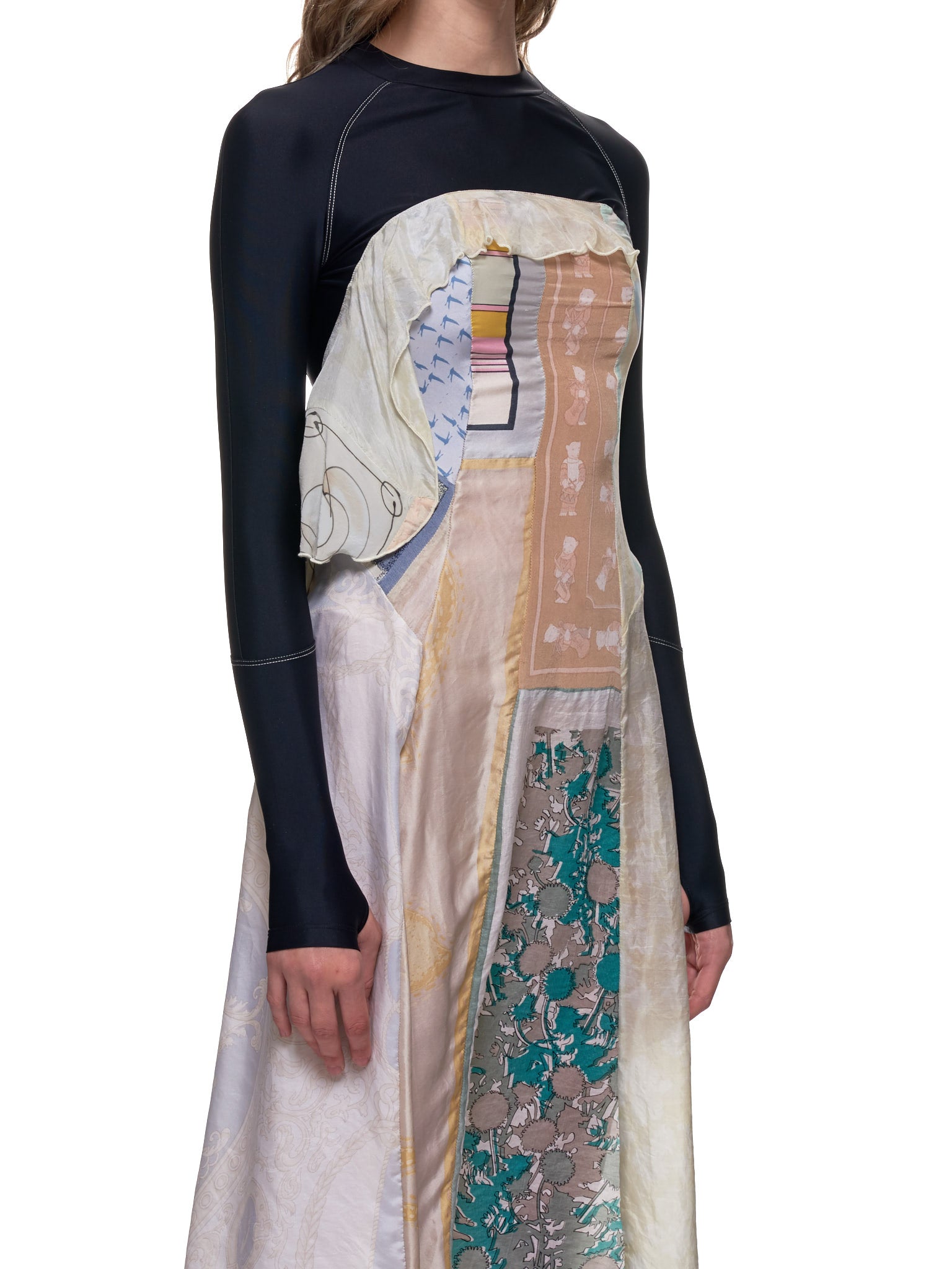 Upcycled Silk Scarves Dress (D026-BROKEN-WHITE-PRINT)