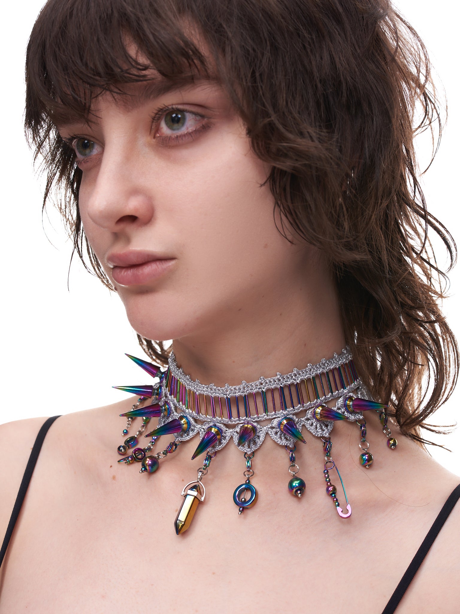 Multi-tonal Spike Choker (23WA01-SILVER-MULTICOLOR)