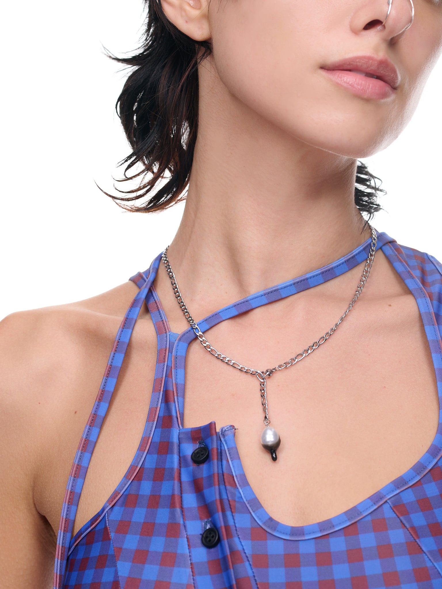 Dipped Pearl Chain Necklace (2501106-BLACK)