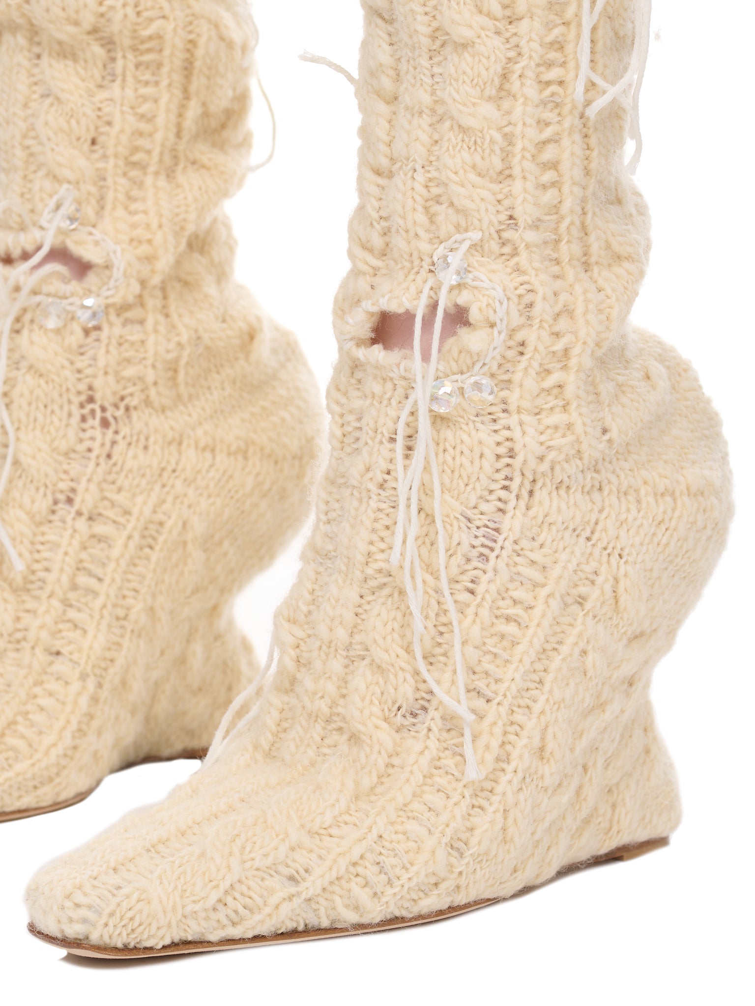 Distressed Sock Boots (SHOE000643-CREAM-BEIGE)