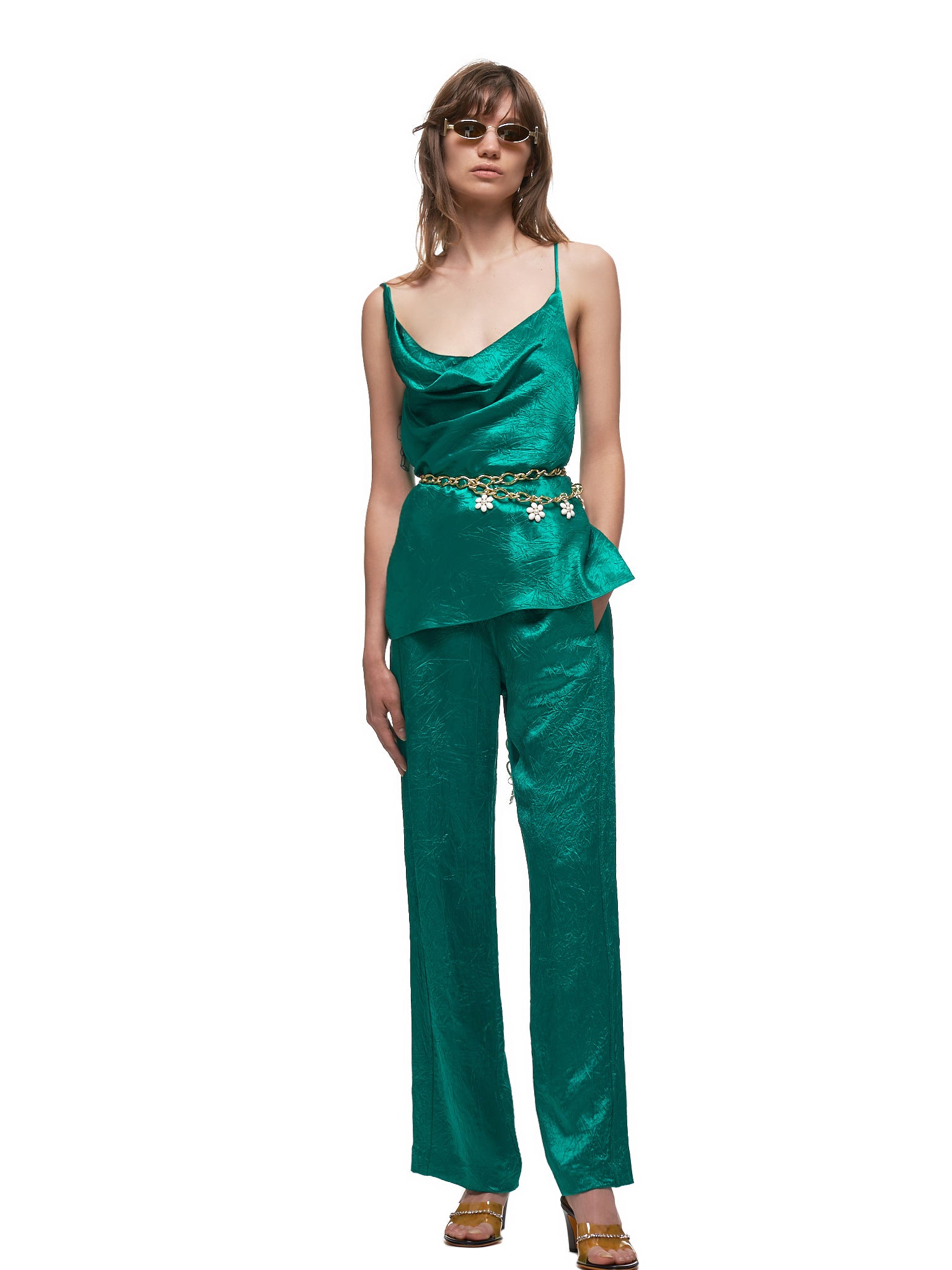 Satin Amira Crinkled Cami Blouse (16DX3111-EMERALD)