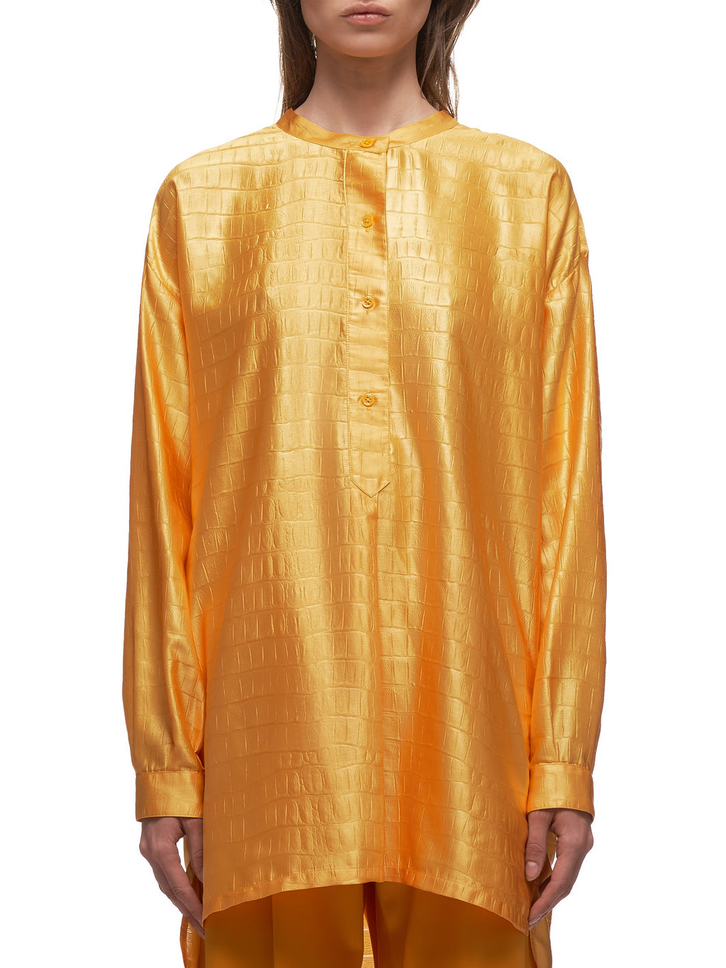 (16IA3108-APRICOT) Azra Satin Tunic Embossed Shirt