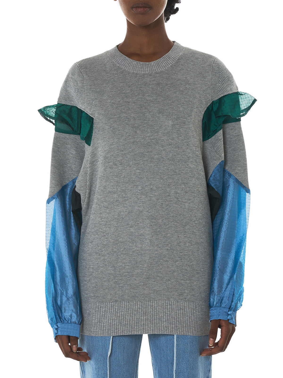 Sacai Ruffled Crewneck Pullover - Hlorenzo Front