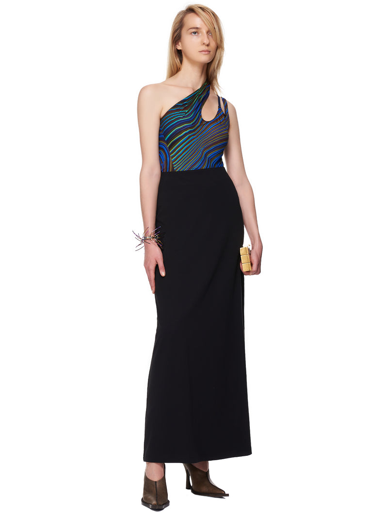 Mugler Printed Asymmetric Bodysuit | H. Lorenzo - styled 