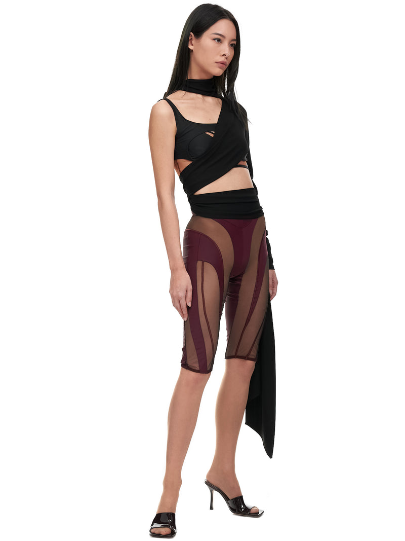 Mugler Sheer Panel Spiral Shorts | H. Lorenzo - styled 