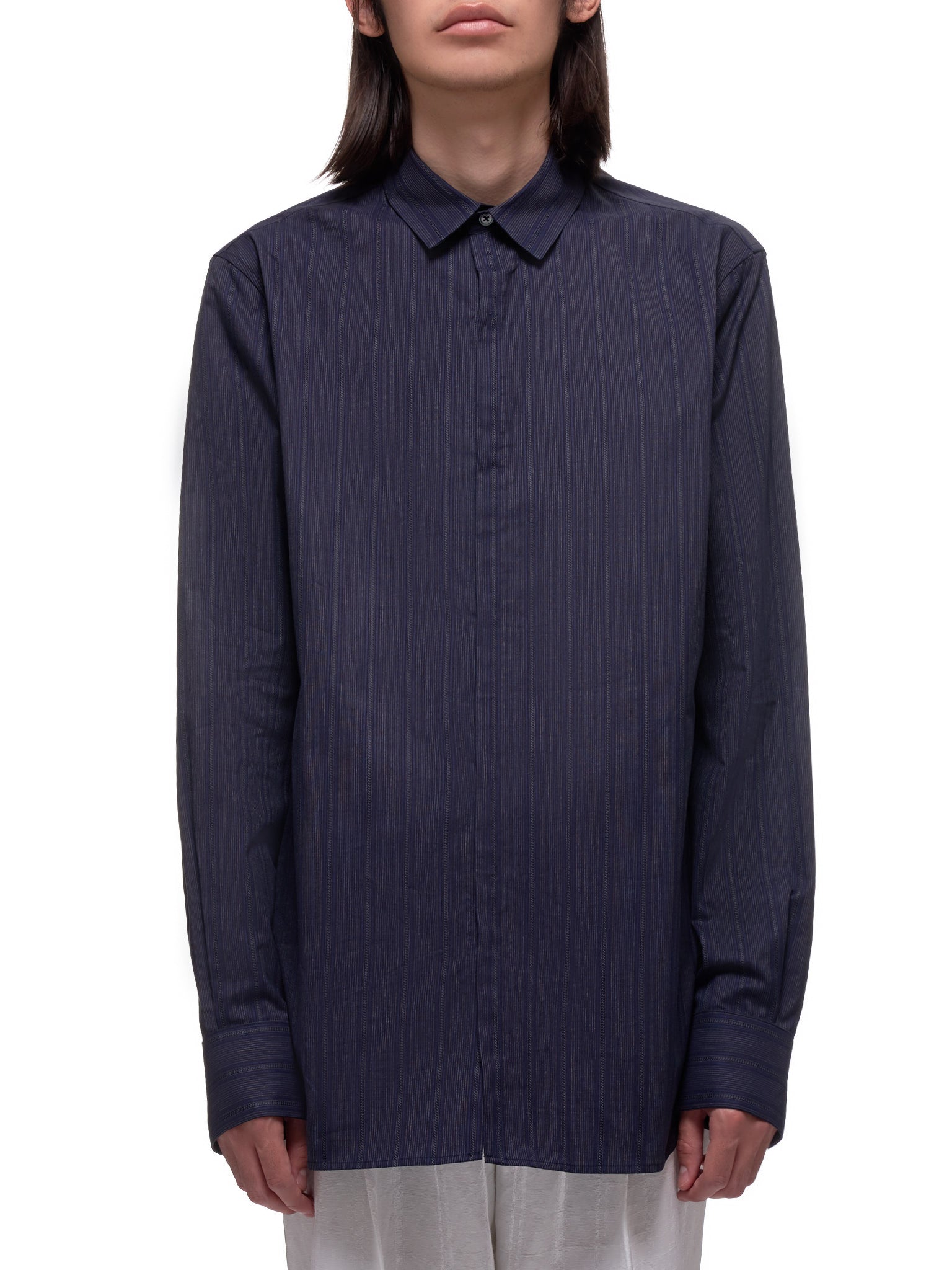 Layered Mixed Pinstripes Button Down Shirt (2007-3600-163-059-BLACK)