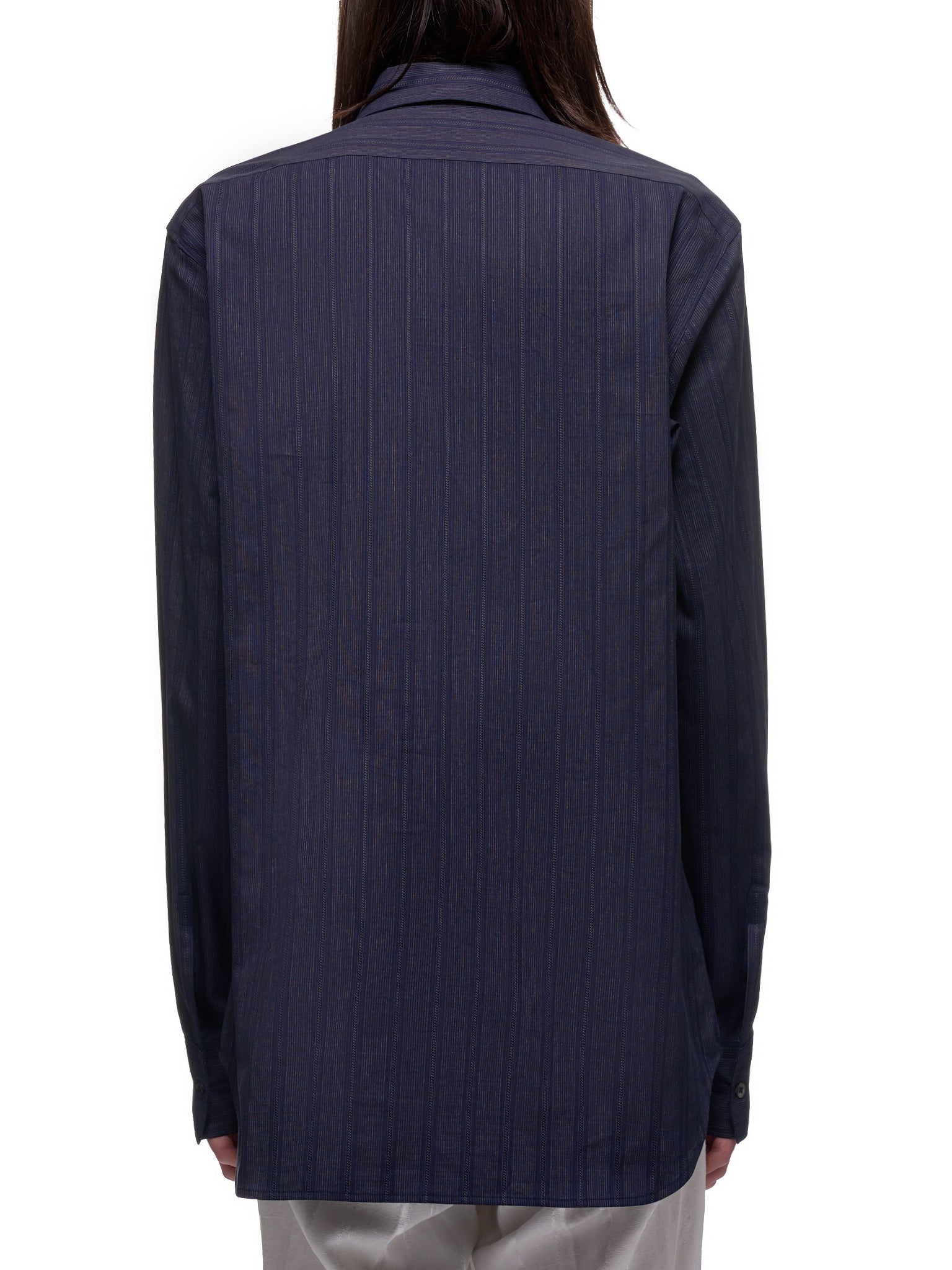 Layered Mixed Pinstripes Button Down Shirt (2007-3600-163-059-BLACK)