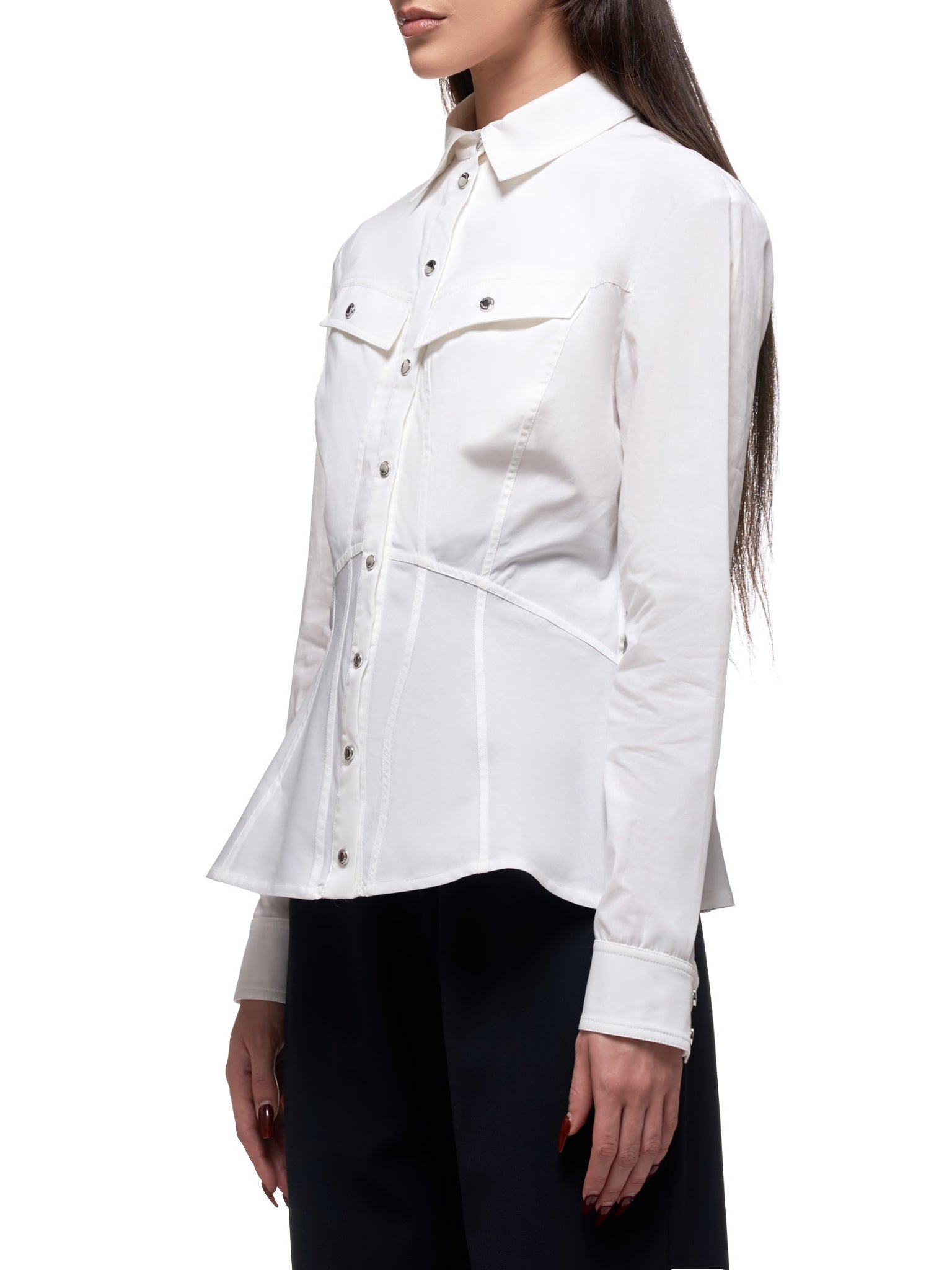 Bias Cut Panelled Shirt (2032-100-9150-OFF-WHITE)