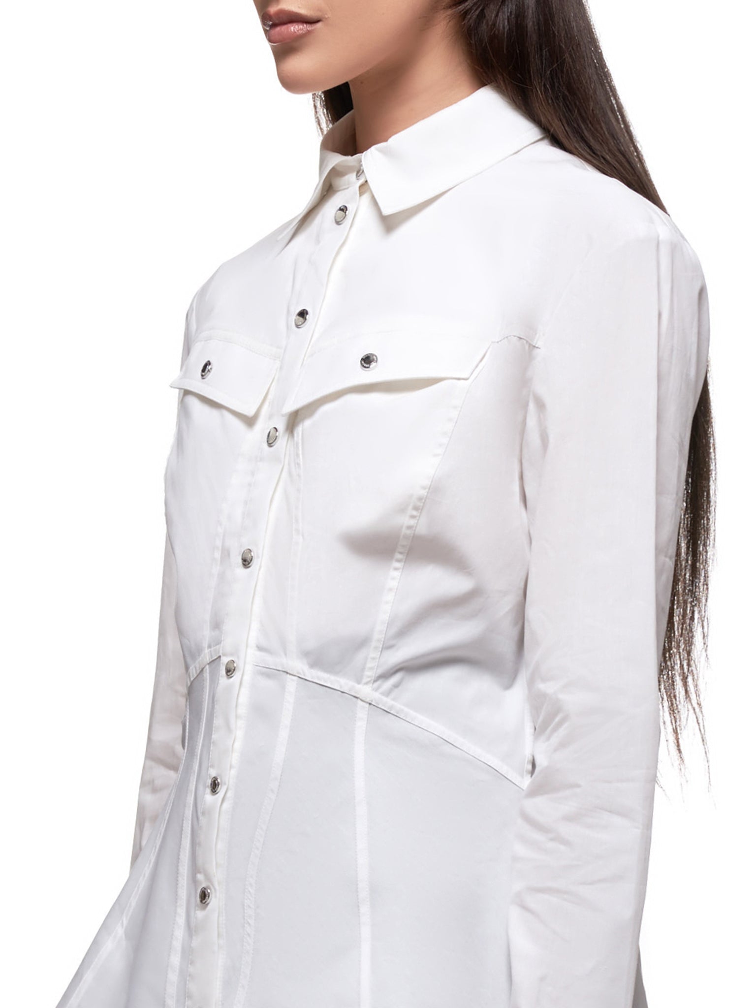 Bias Cut Panelled Shirt (2032-100-9150-OFF-WHITE)