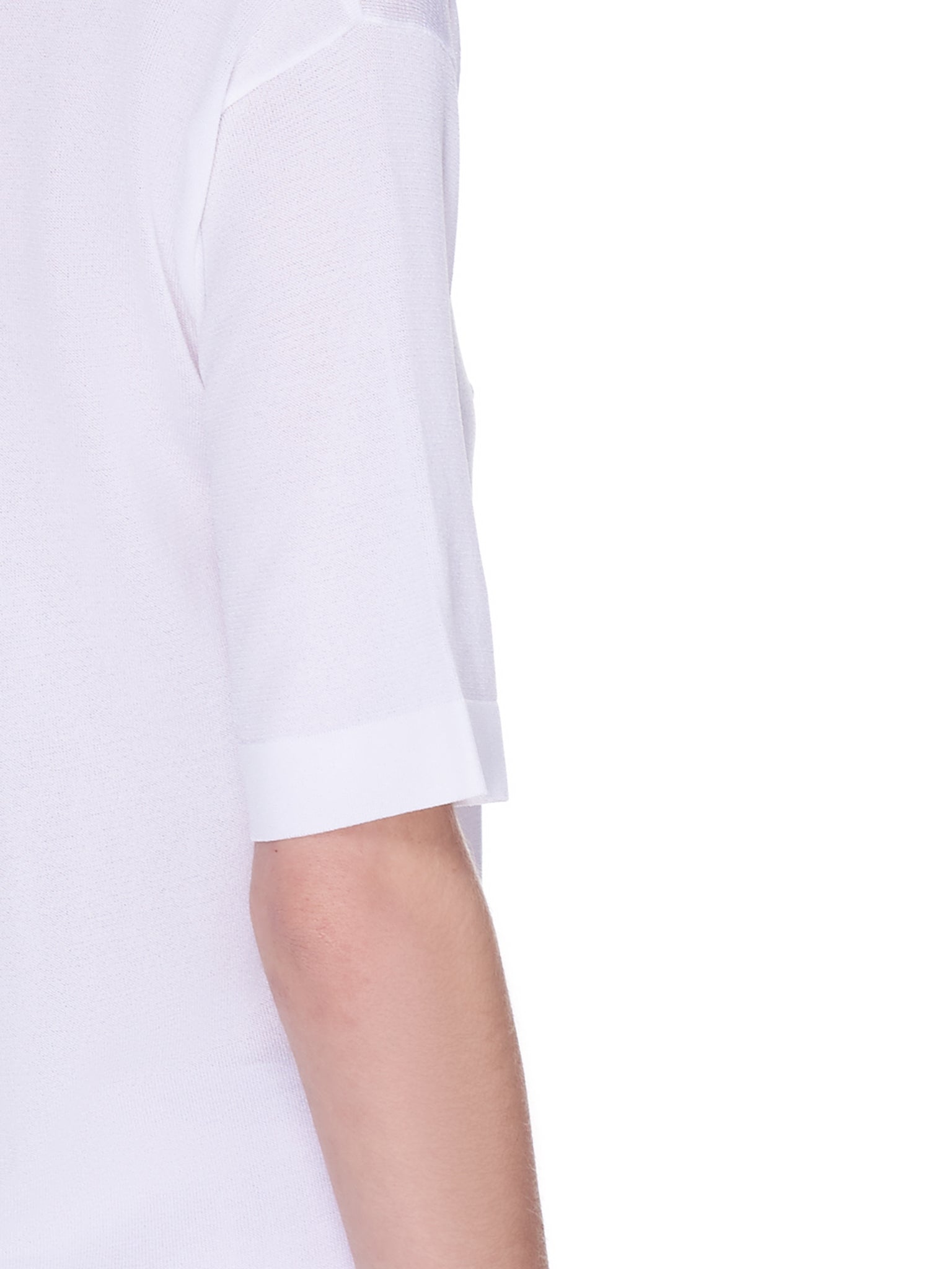 V-Neck Polo Top (21EMPU021ML0476-WHITE)