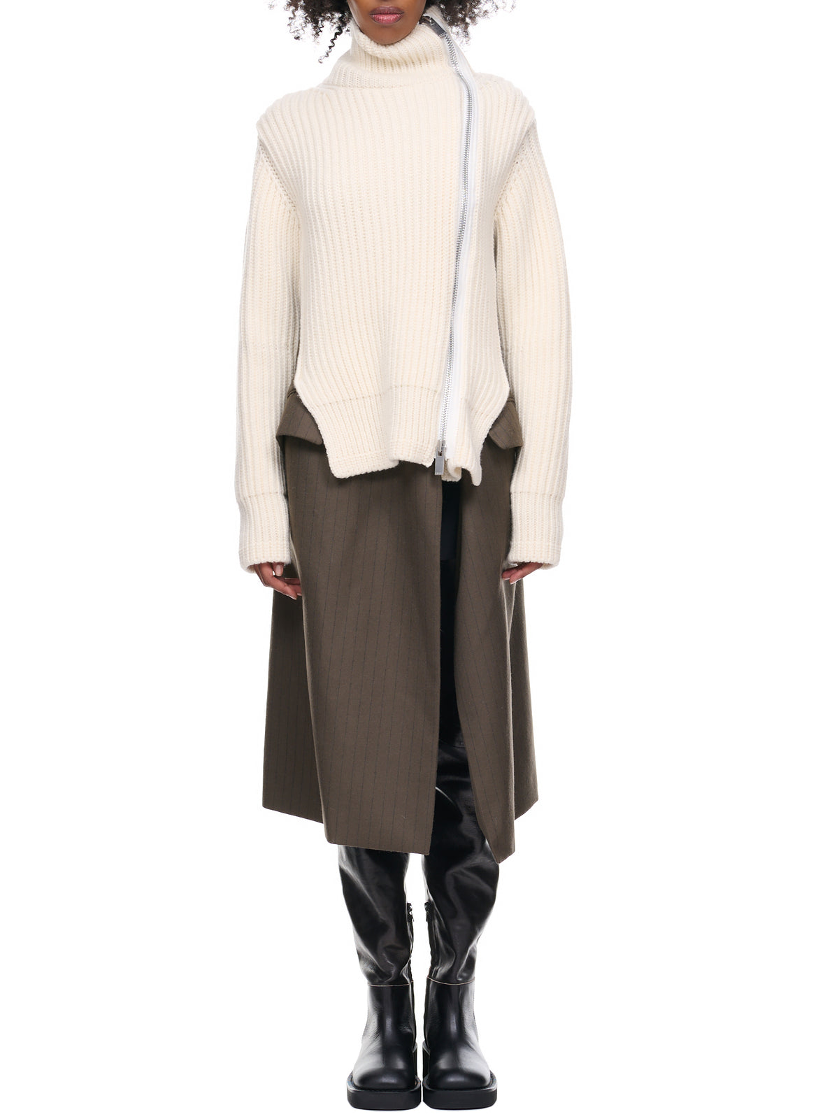 Stripe Wool Knit Dress (22-06337-162-OFF-WHITE-KHAKI)