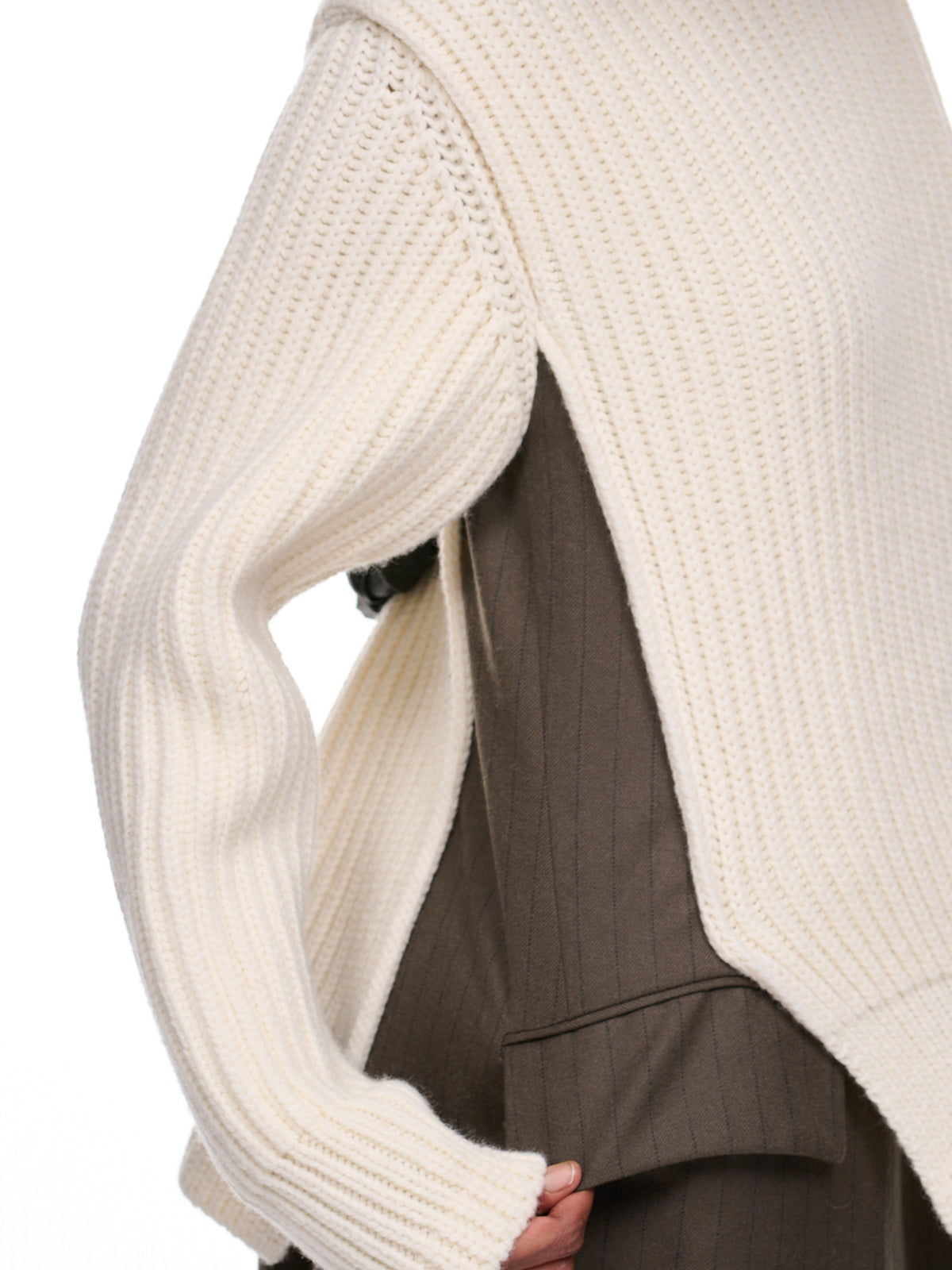 Stripe Wool Knit Dress (22-06337-162-OFF-WHITE-KHAKI)