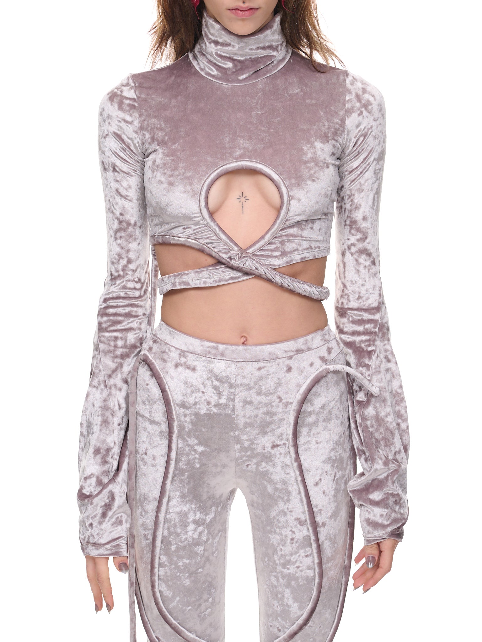 Velvet Wrap Loop Top (220401703-SILVER)