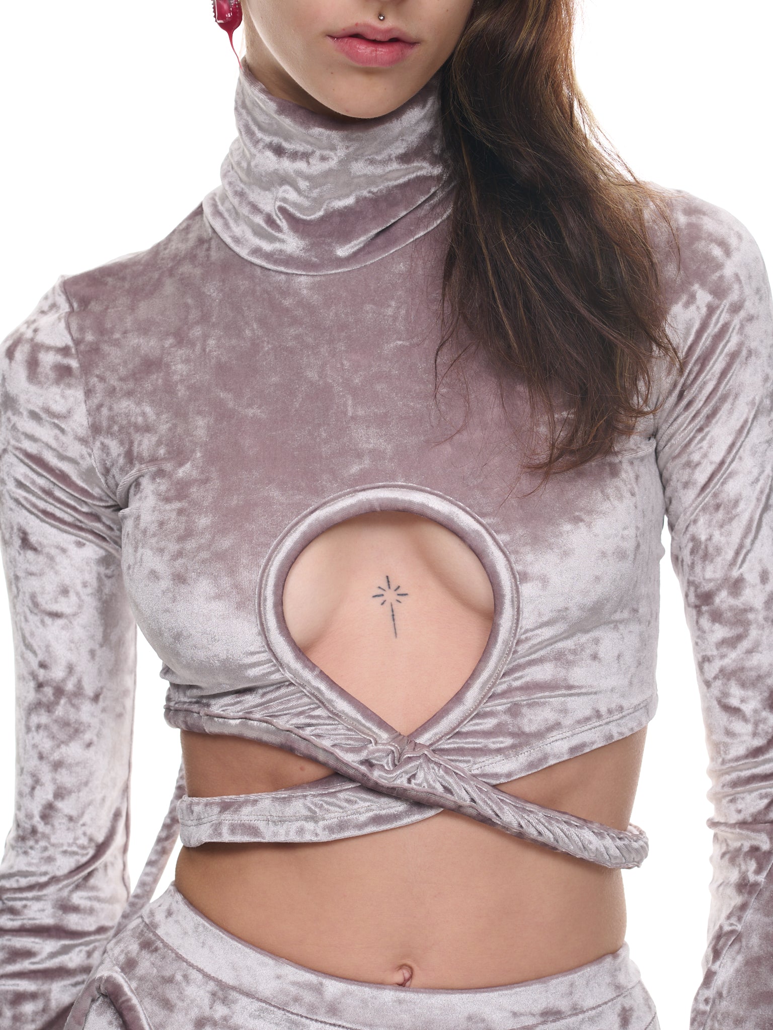 Velvet Wrap Loop Top (220401703-SILVER)