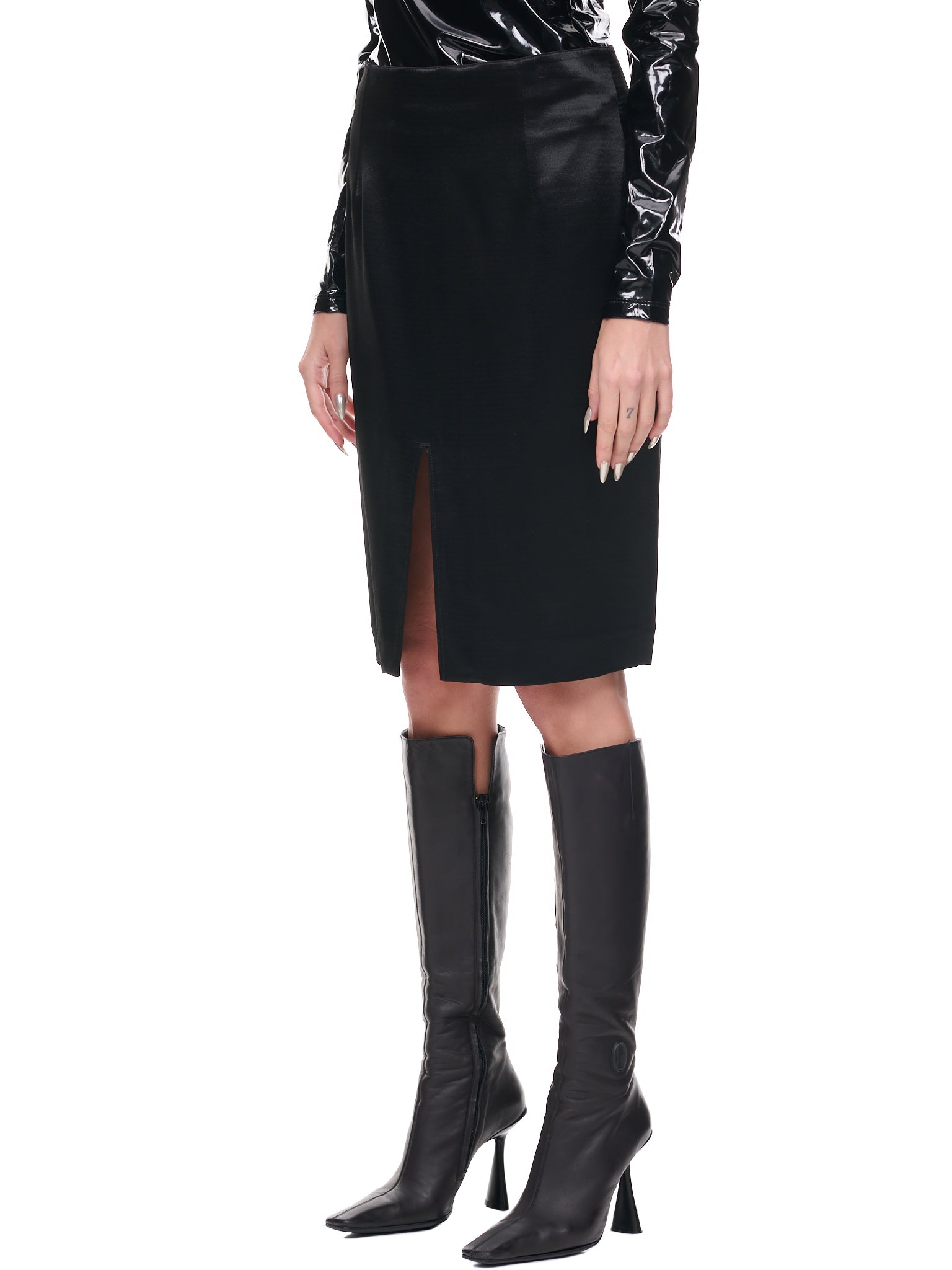 Double Split Skirt  (222-W403-32000-BLACK)