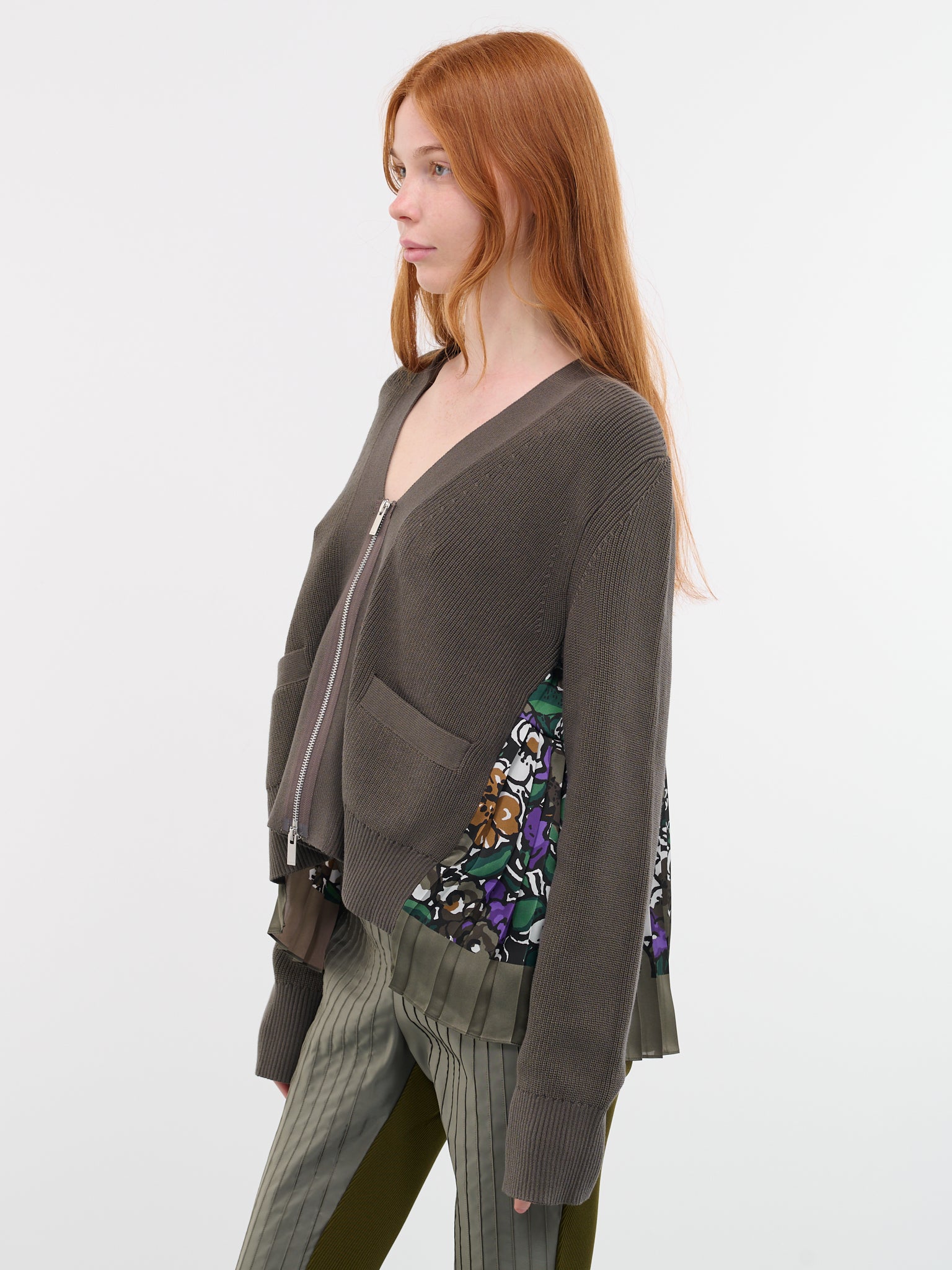Paneled Knit Cardigan (23-06659-524-KHAKI-PURPLE)