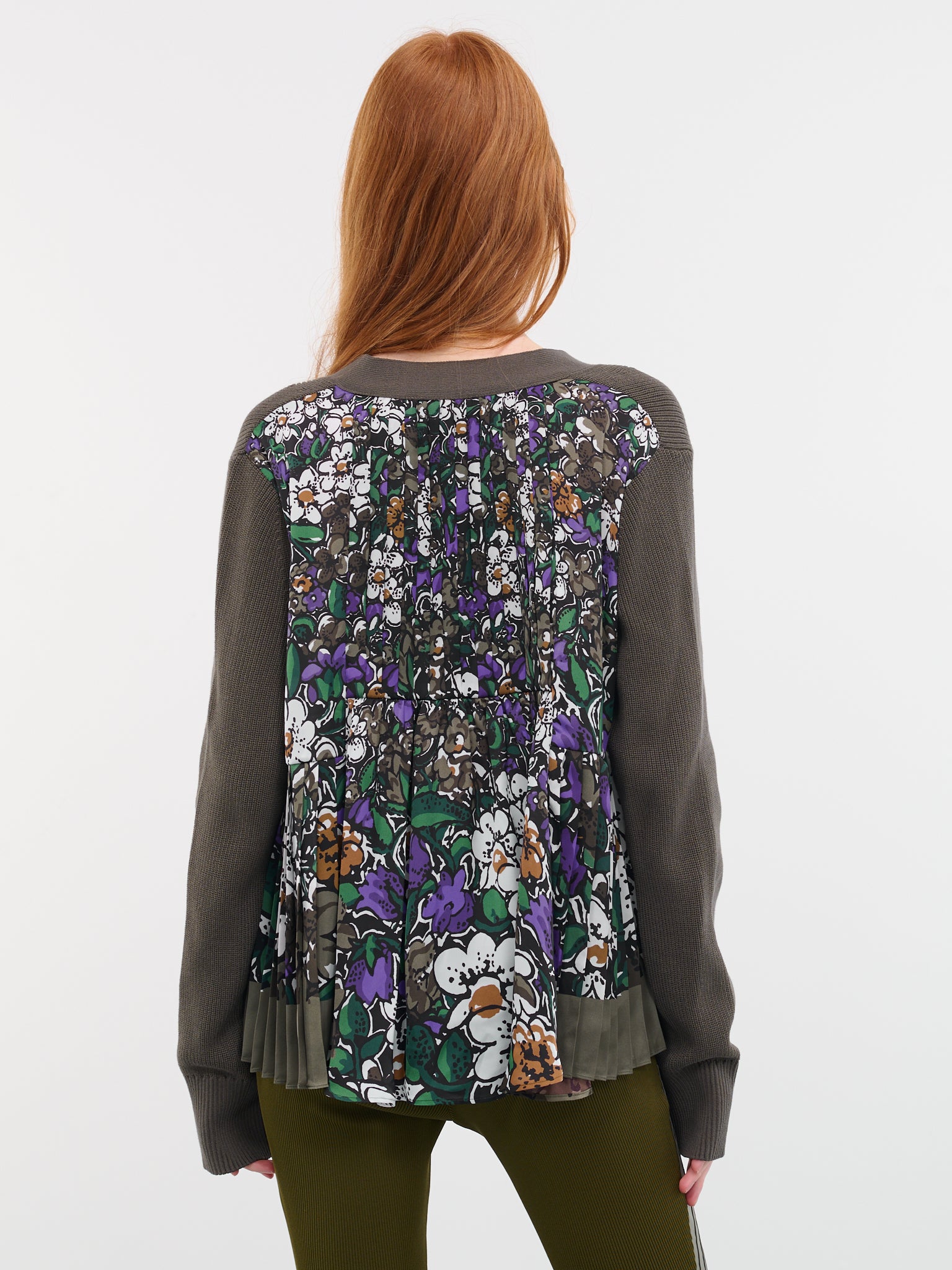 Paneled Knit Cardigan (23-06659-524-KHAKI-PURPLE)