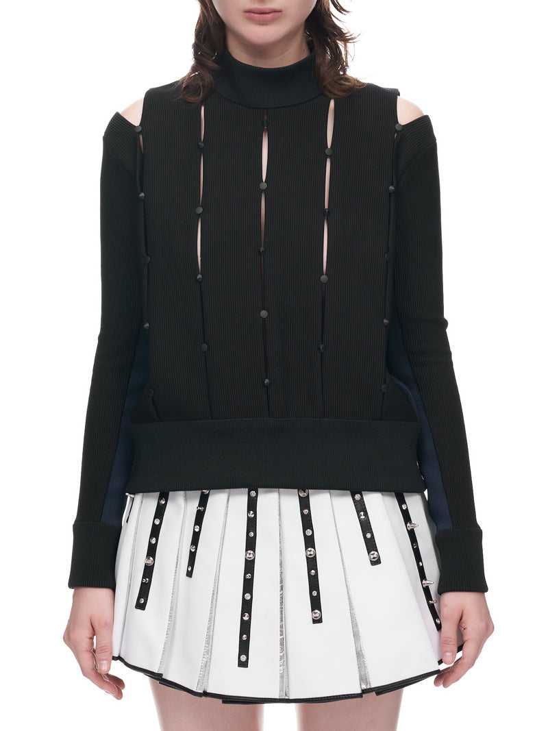 Slashed Button Sweater (23WH04-BLACK-NAVY)