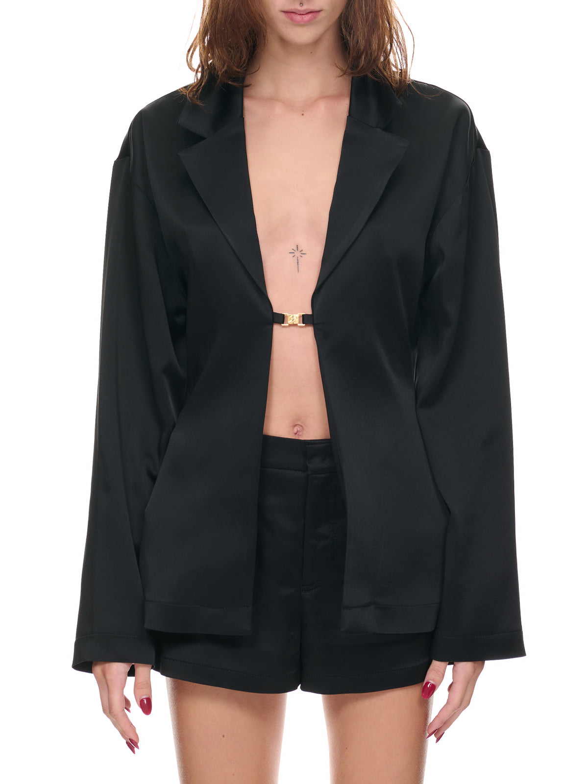Hook Satin Blazer (2B063A-BLACK)