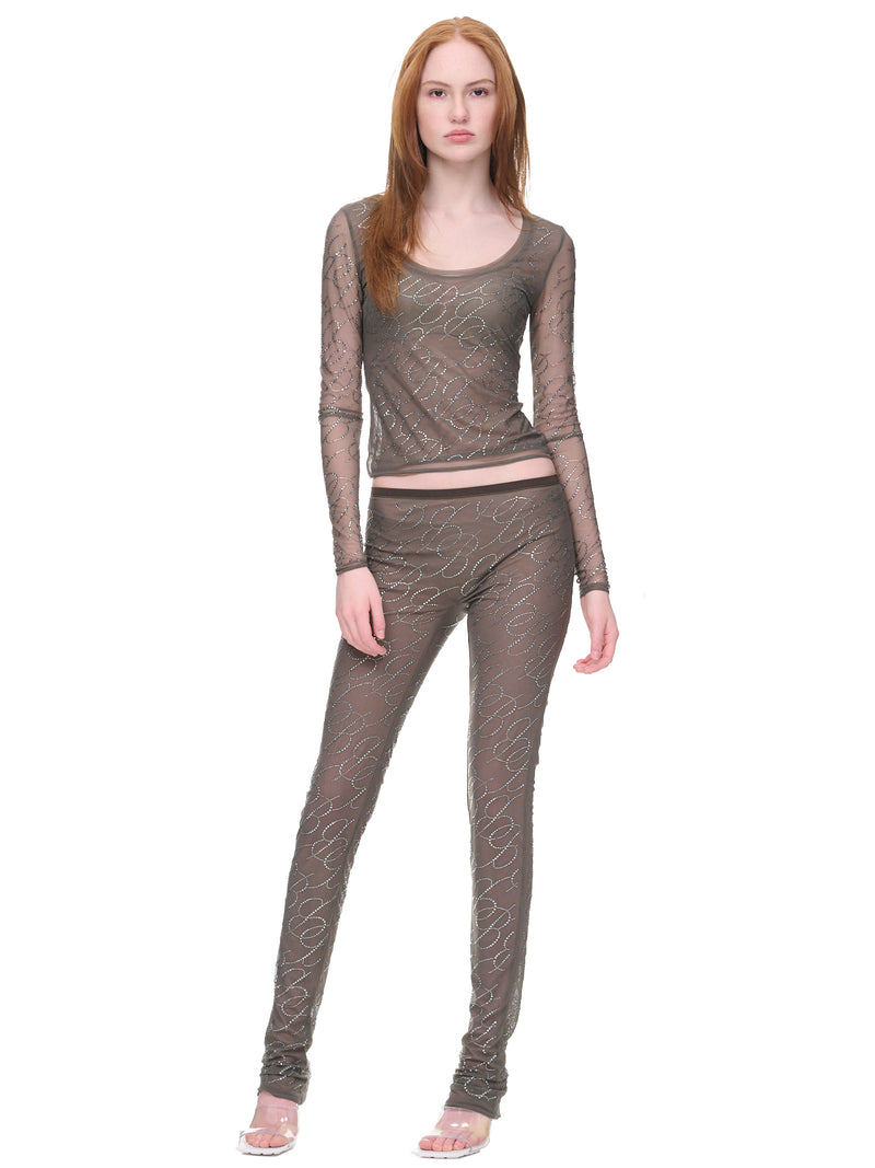 Rhinestone Logo Pants (2P074A-N0567-KHAKI)