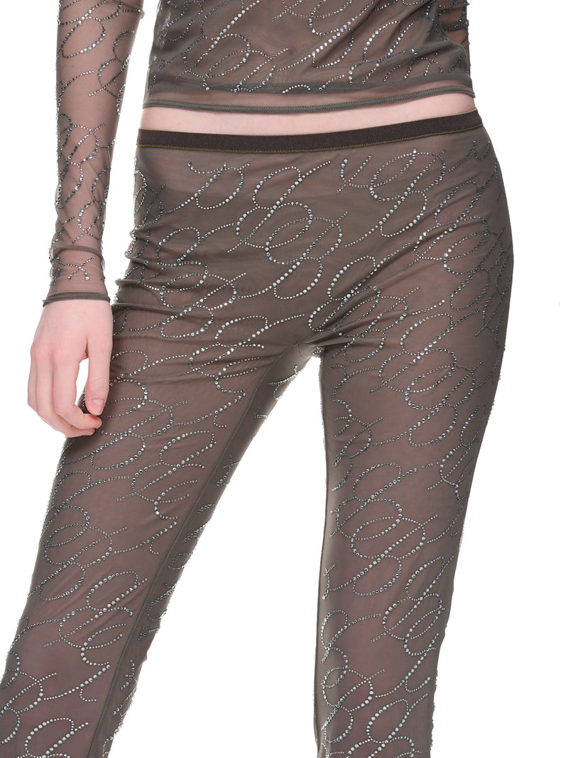 Rhinestone Logo Pants (2P074A-N0567-KHAKI)