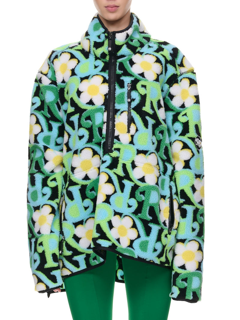 Fleece Daisy Sweater (4-L-RQ-GREEN-DAISY-PRINT)