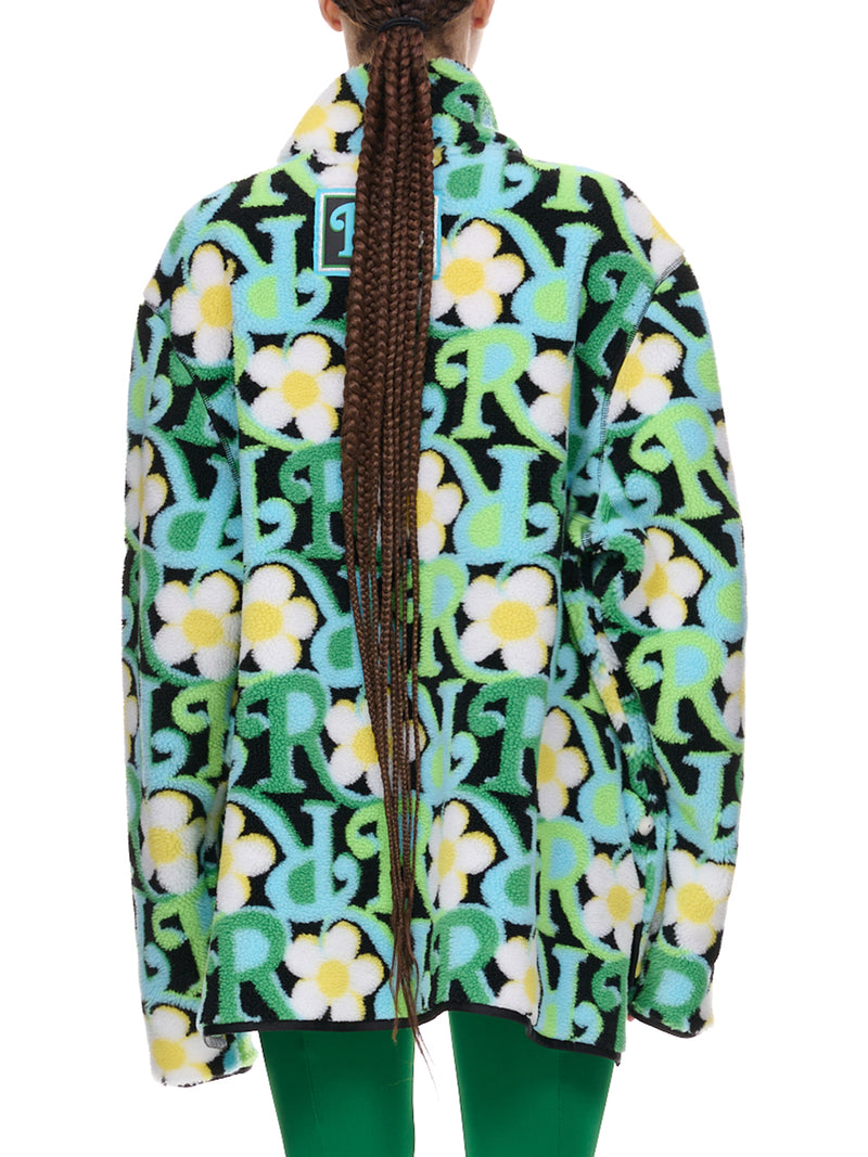 Fleece Daisy Sweater (4-L-RQ-GREEN-DAISY-PRINT)