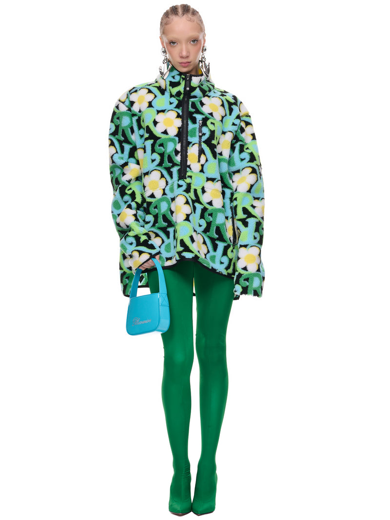 Fleece Daisy Sweater (4-L-RQ-GREEN-DAISY-PRINT)