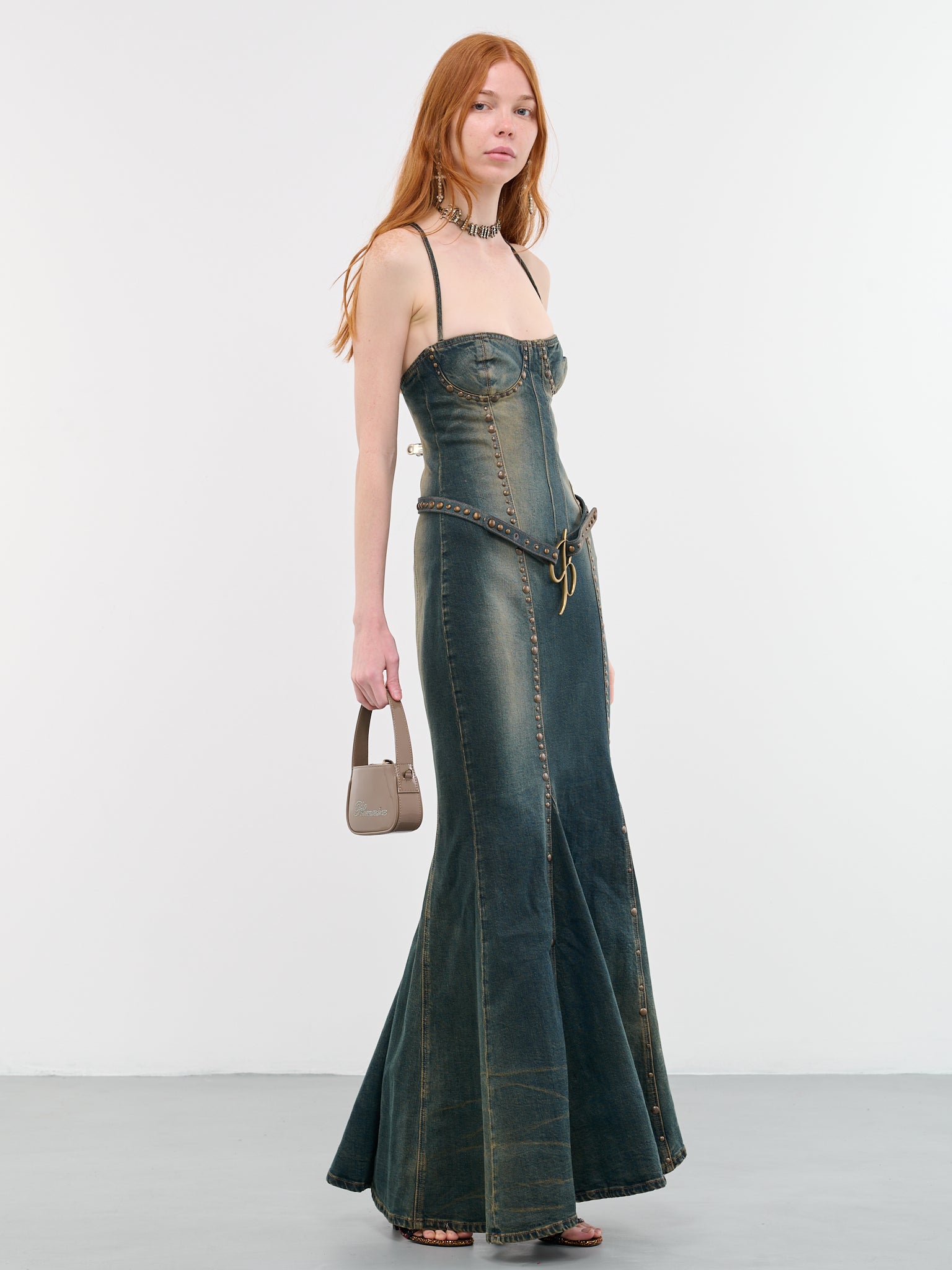 studded denim dress Short studded denim dress