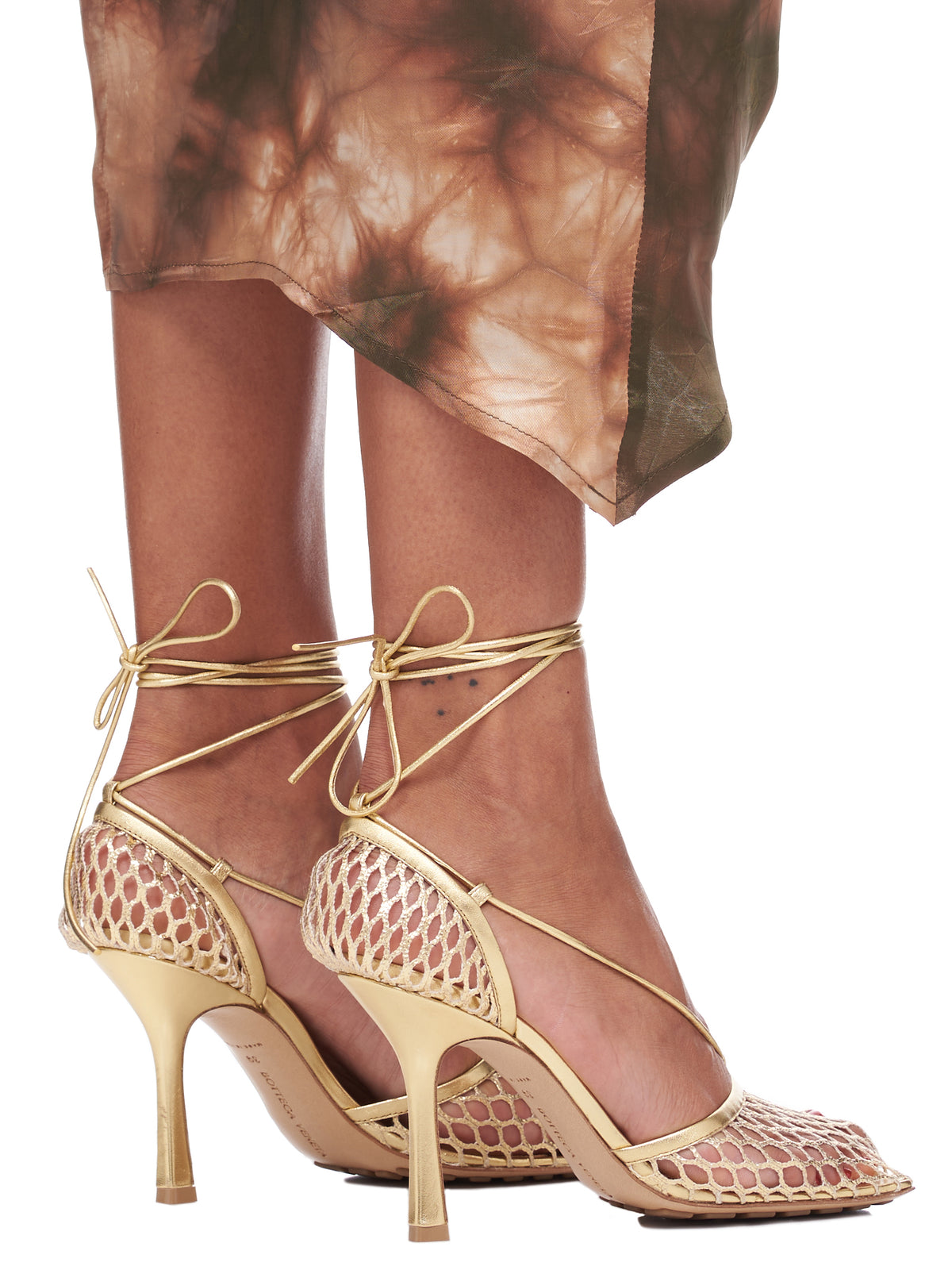 Stretch Lace-Up Sandal (651388V1BT1-8265-GOLD-WHITE)