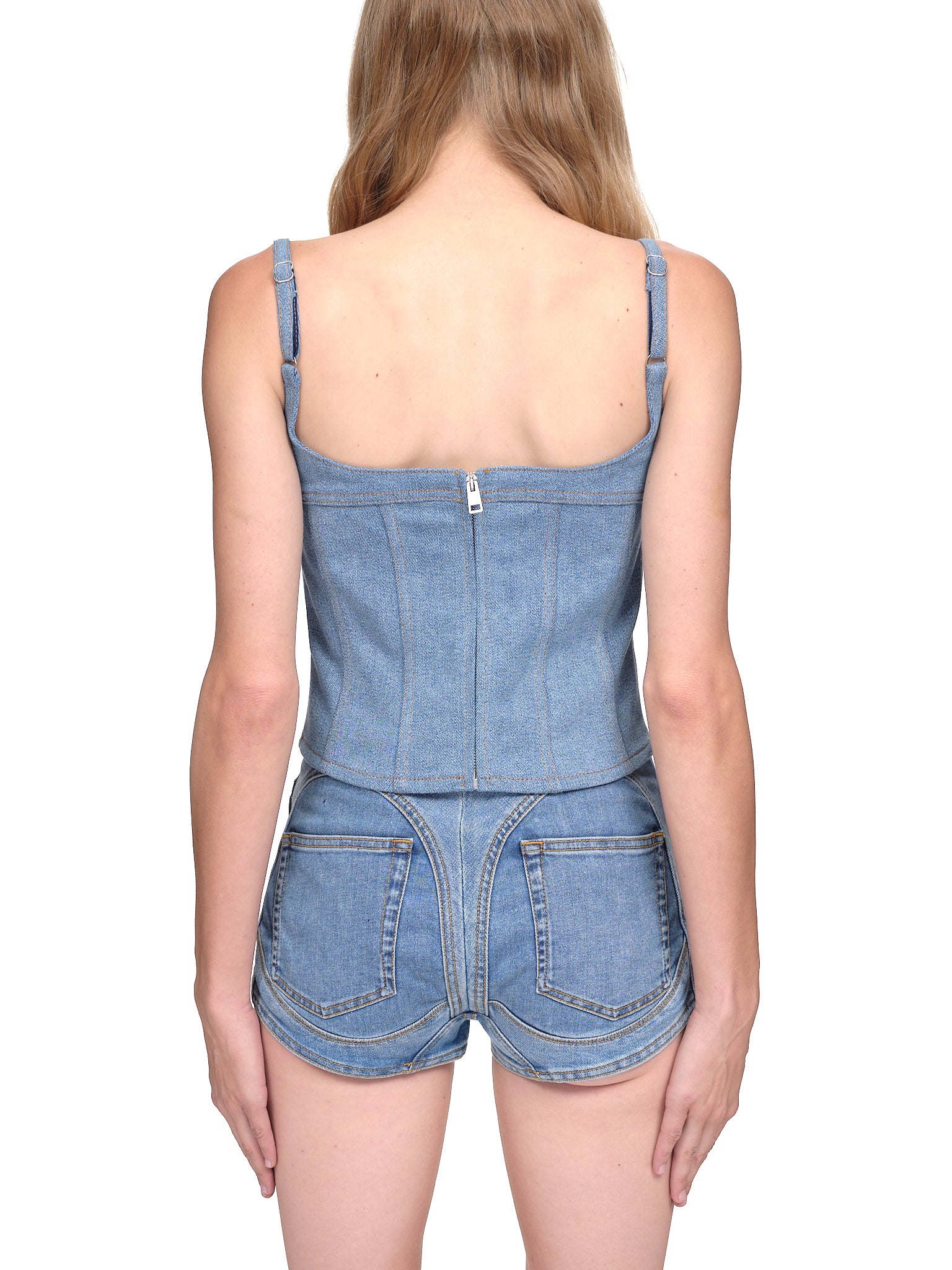 Mugler denim corset bodysuit - Blue