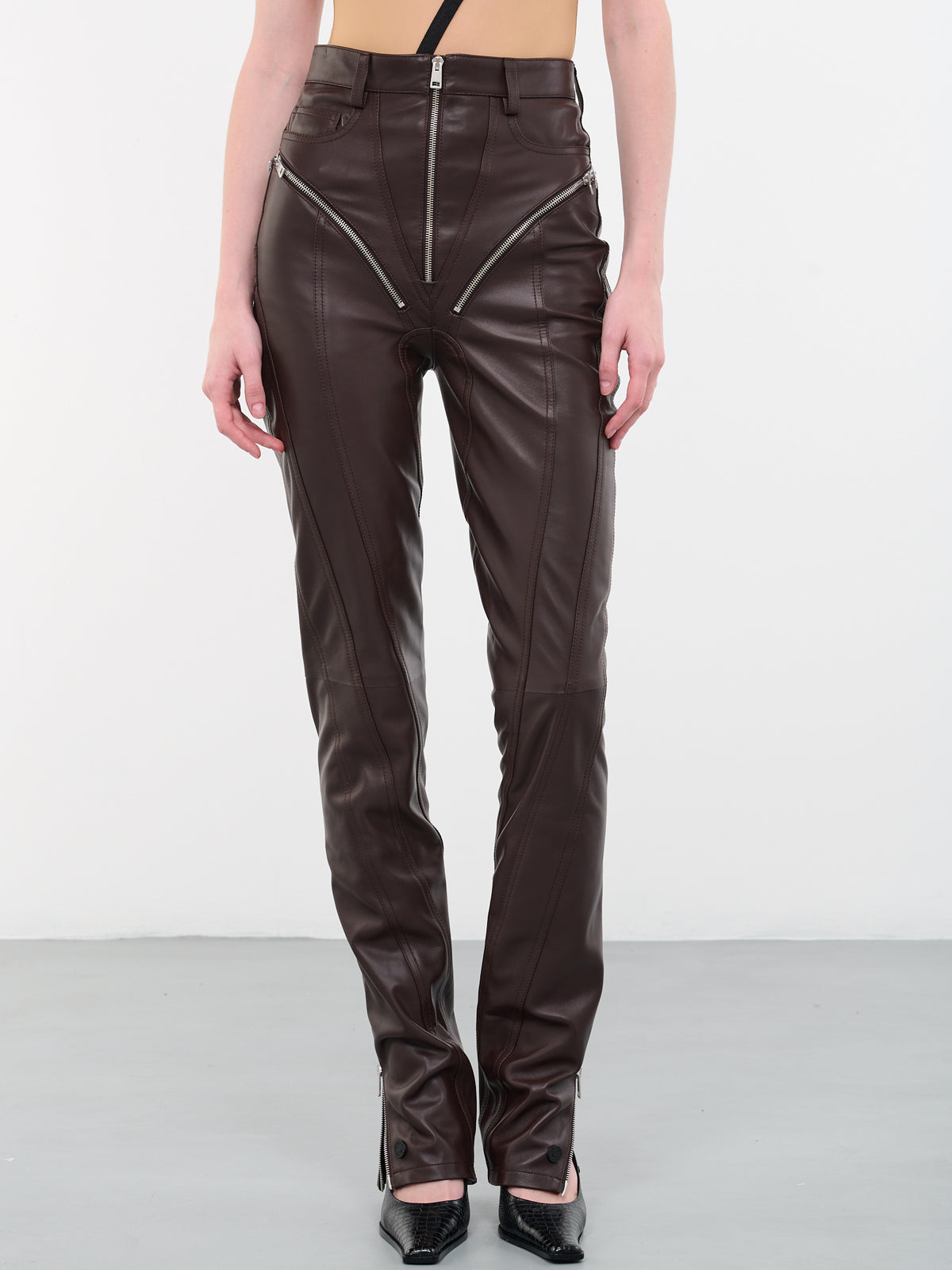 Zip Leather Pants (9PA0389946-7050-CHOCOLATE)