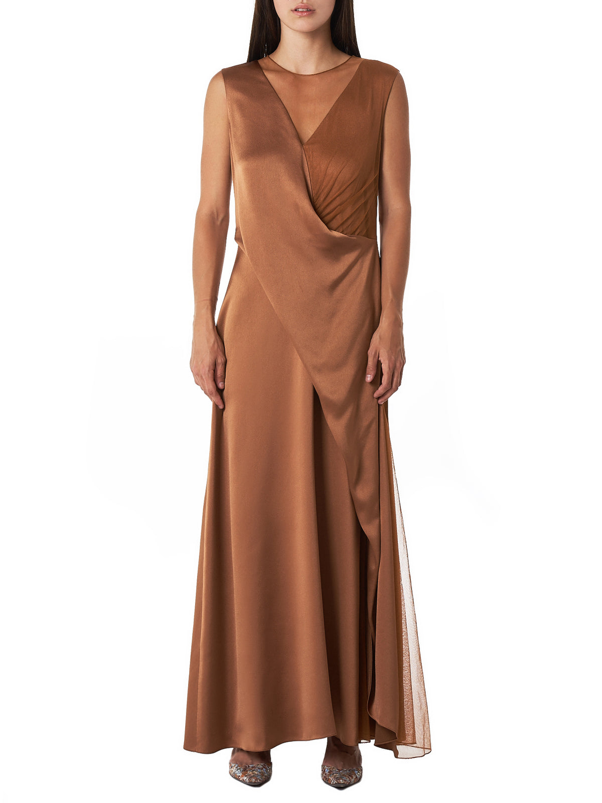 ‘Leona’ V-neck Tulle Layered Dress (9BS5051-TOFFEE)