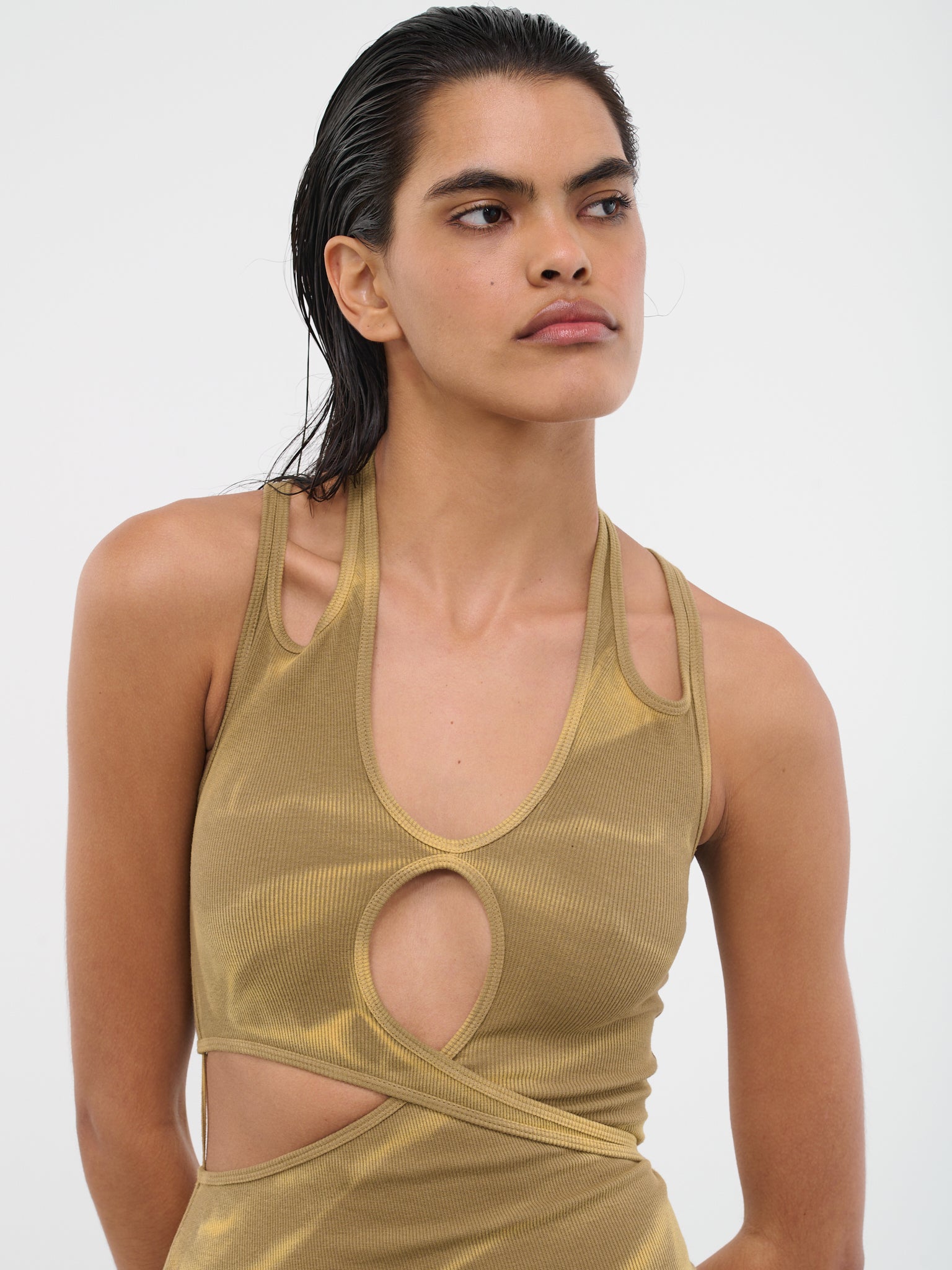 L'AGENCE - Idy Button-Front Tank Dress in Black/Gold