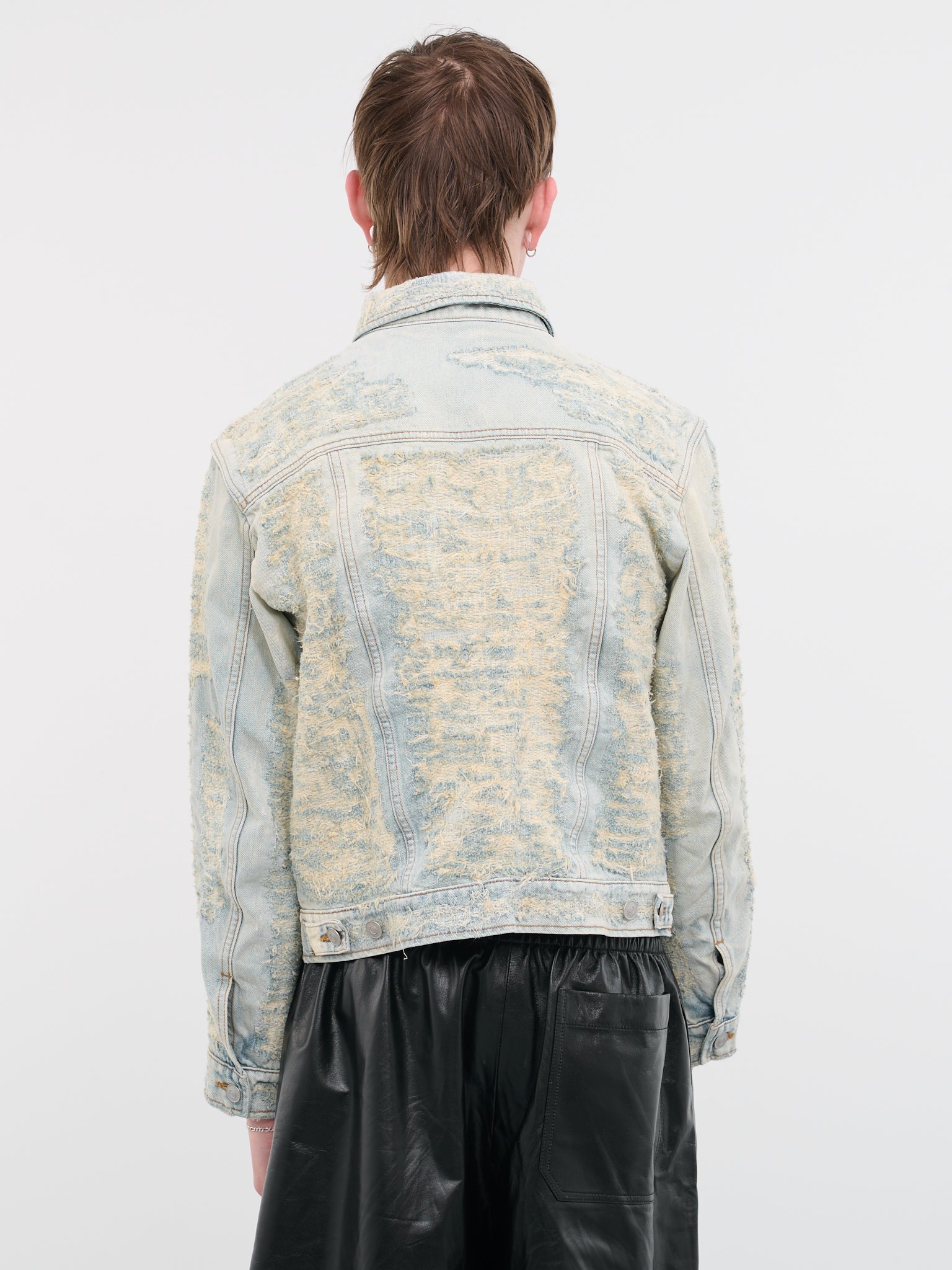 Destroyed long denim jacket sales