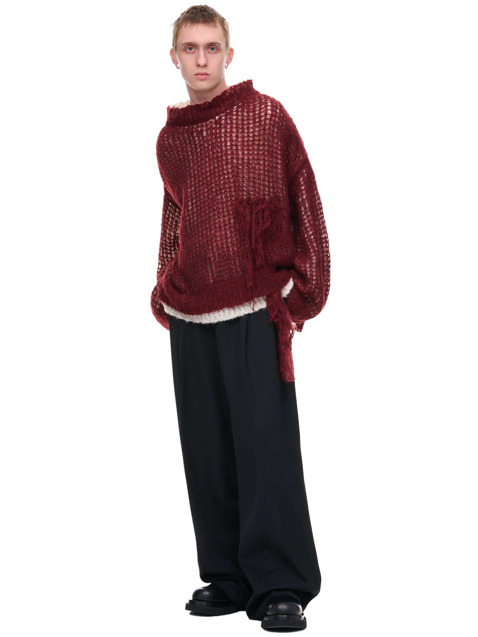 Lance Stitch Double Layer Sweater (AR03N008-NATURAL-RED-MIX)