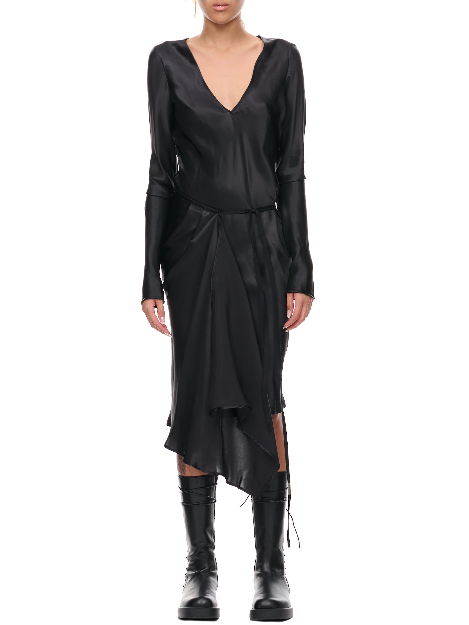 Frederique Asymmetric Wrap Dress (B0010951-FA134-BLACK)