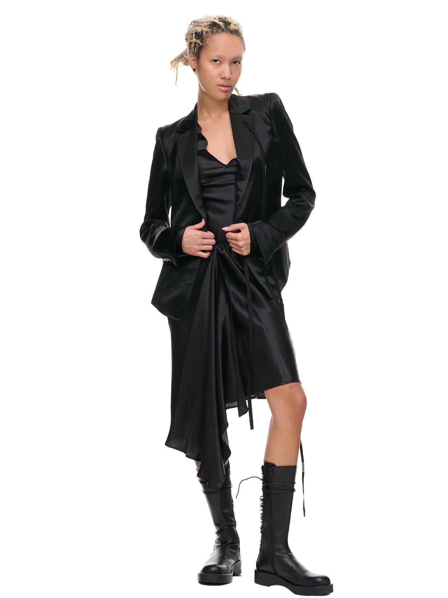 Frederique Asymmetric Wrap Dress (B0010951-FA134-BLACK)