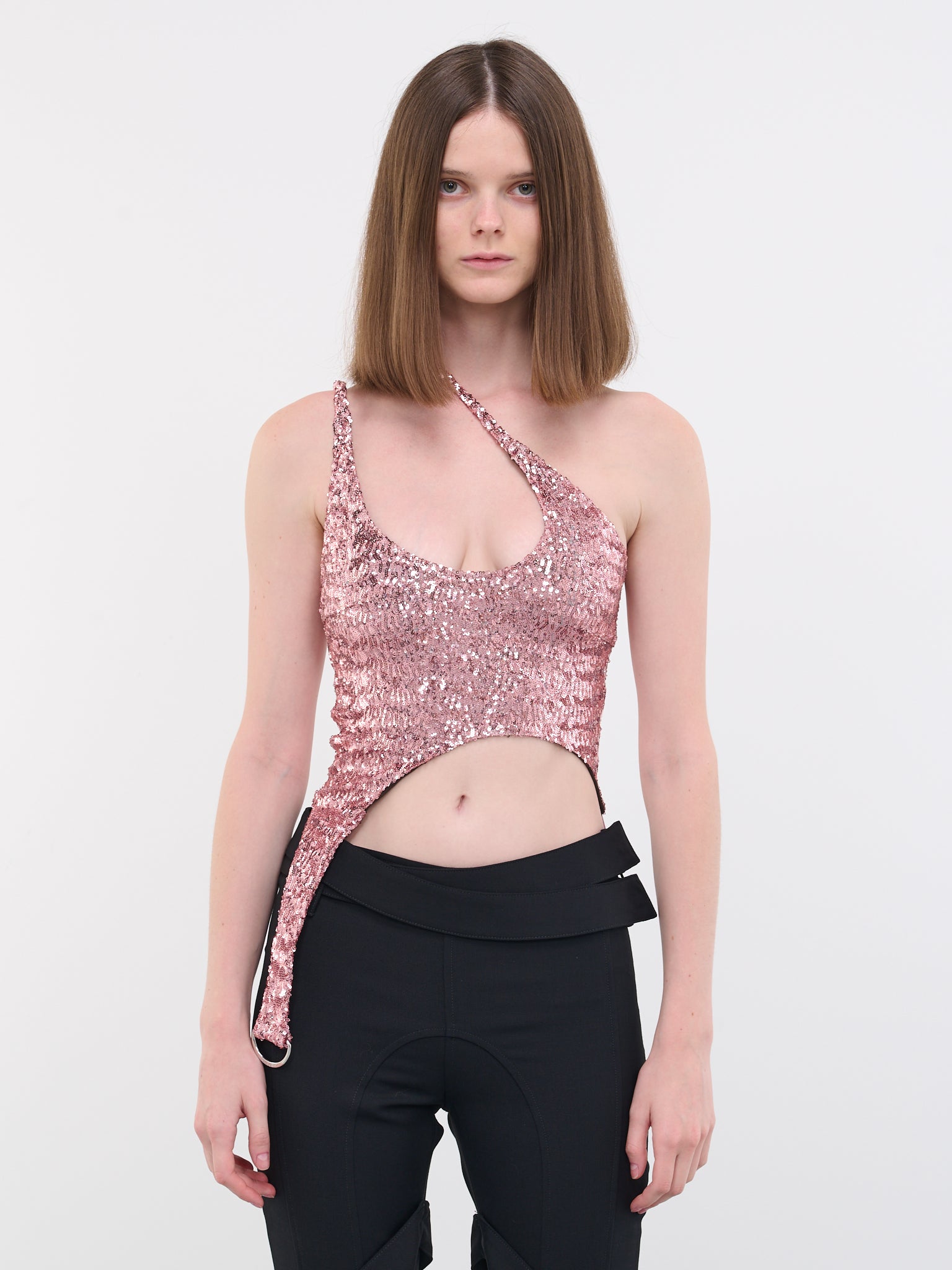 Asymmetric Sequin Top (BWAD059-FAB001-3400-BEGONIA-PI)