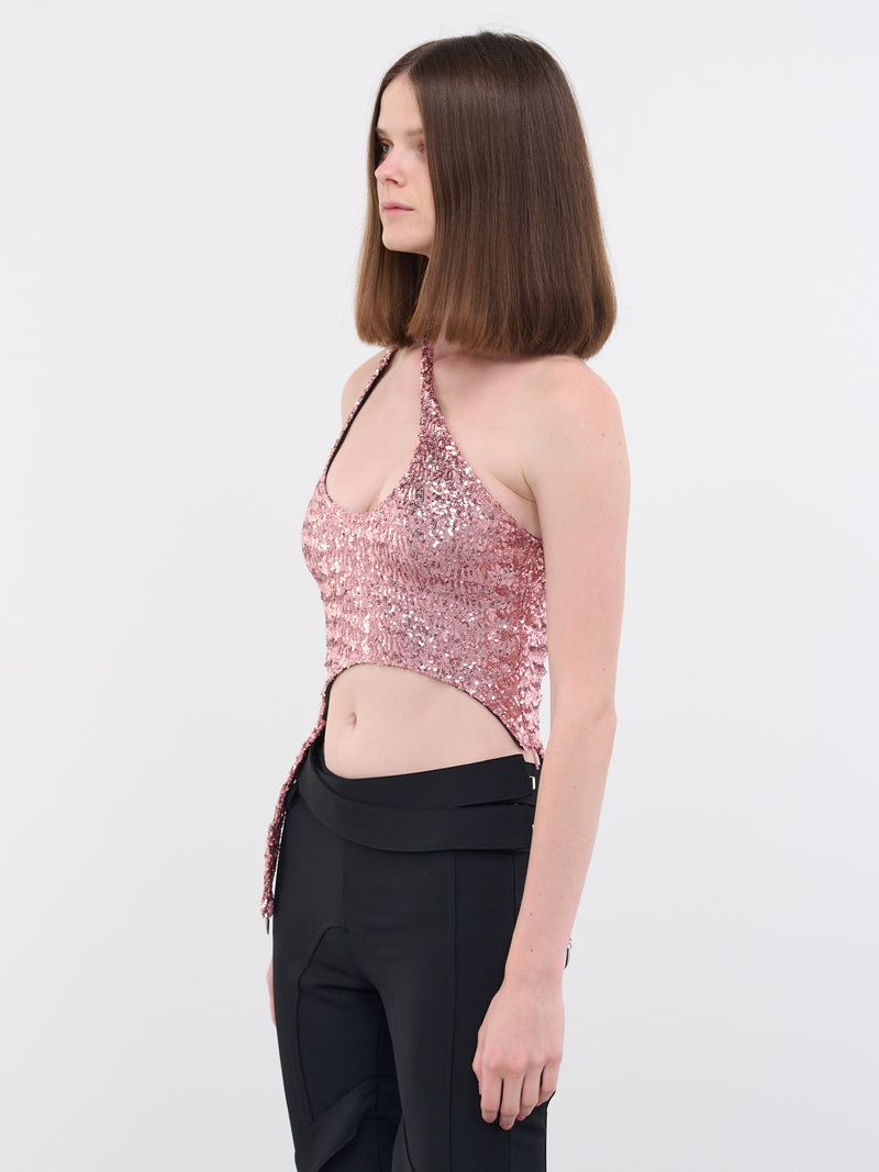 Asymmetric Sequin Top (BWAD059-FAB001-3400-BEGONIA-PI)