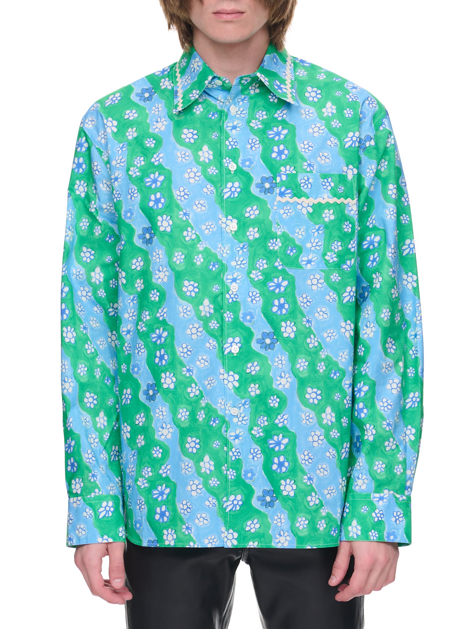 Stripy Flower Poplin Shirt (CUMU0212A8-UTC234-SEA-GREEN)