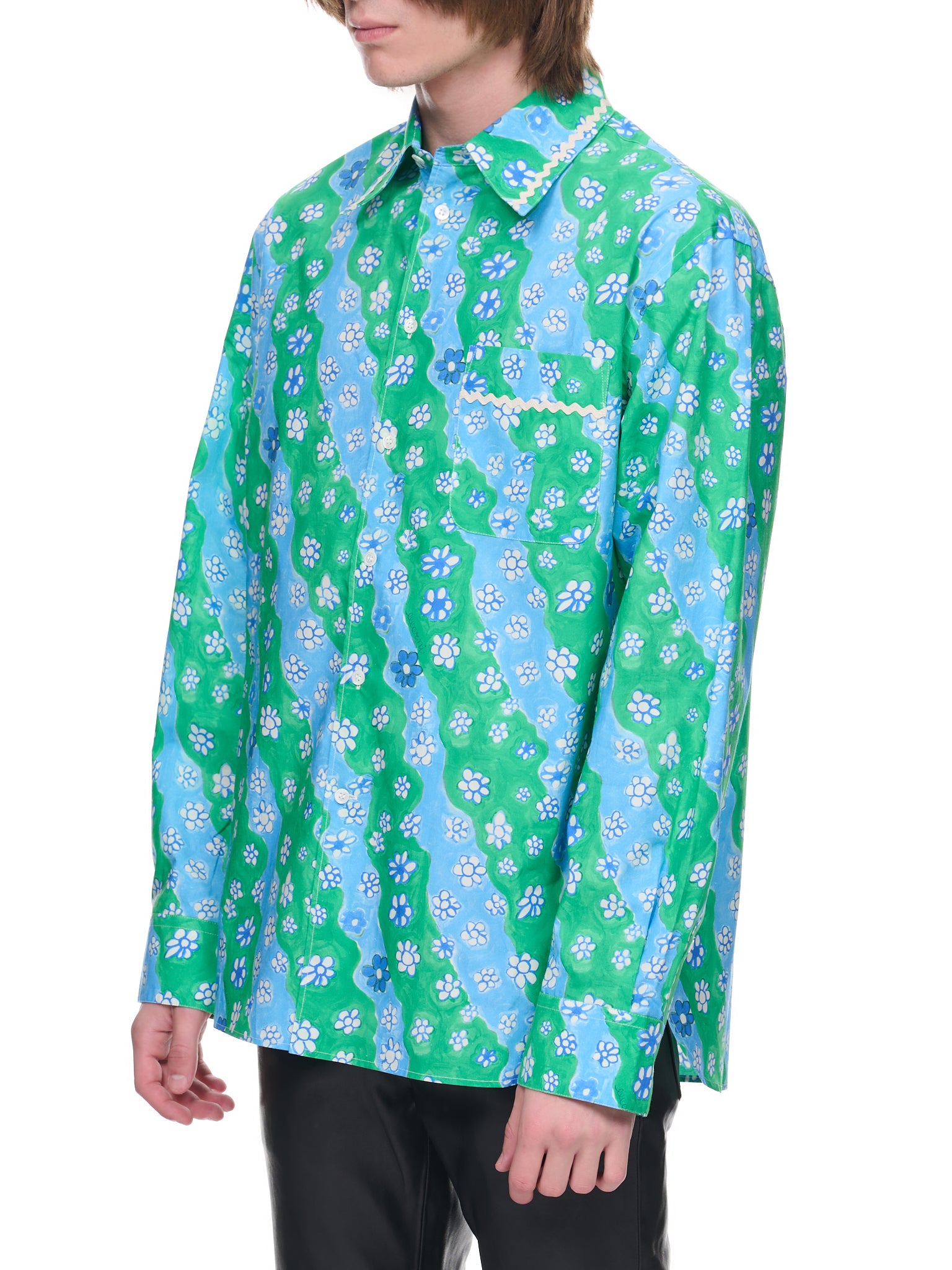 Stripy Flower Poplin Shirt (CUMU0212A8-UTC234-SEA-GREEN)