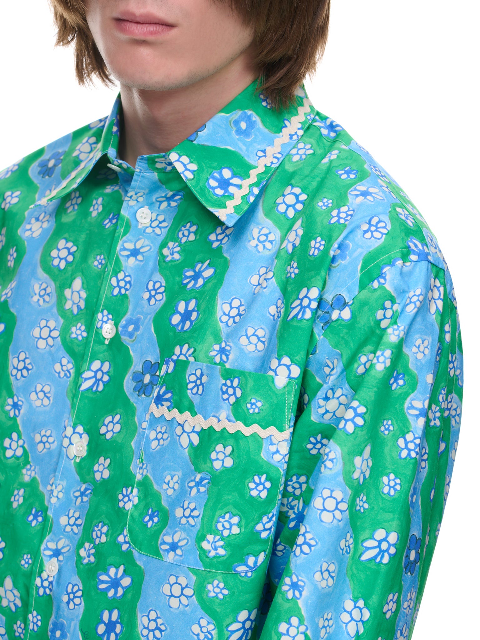 Stripy Flower Poplin Shirt (CUMU0212A8-UTC234-SEA-GREEN)