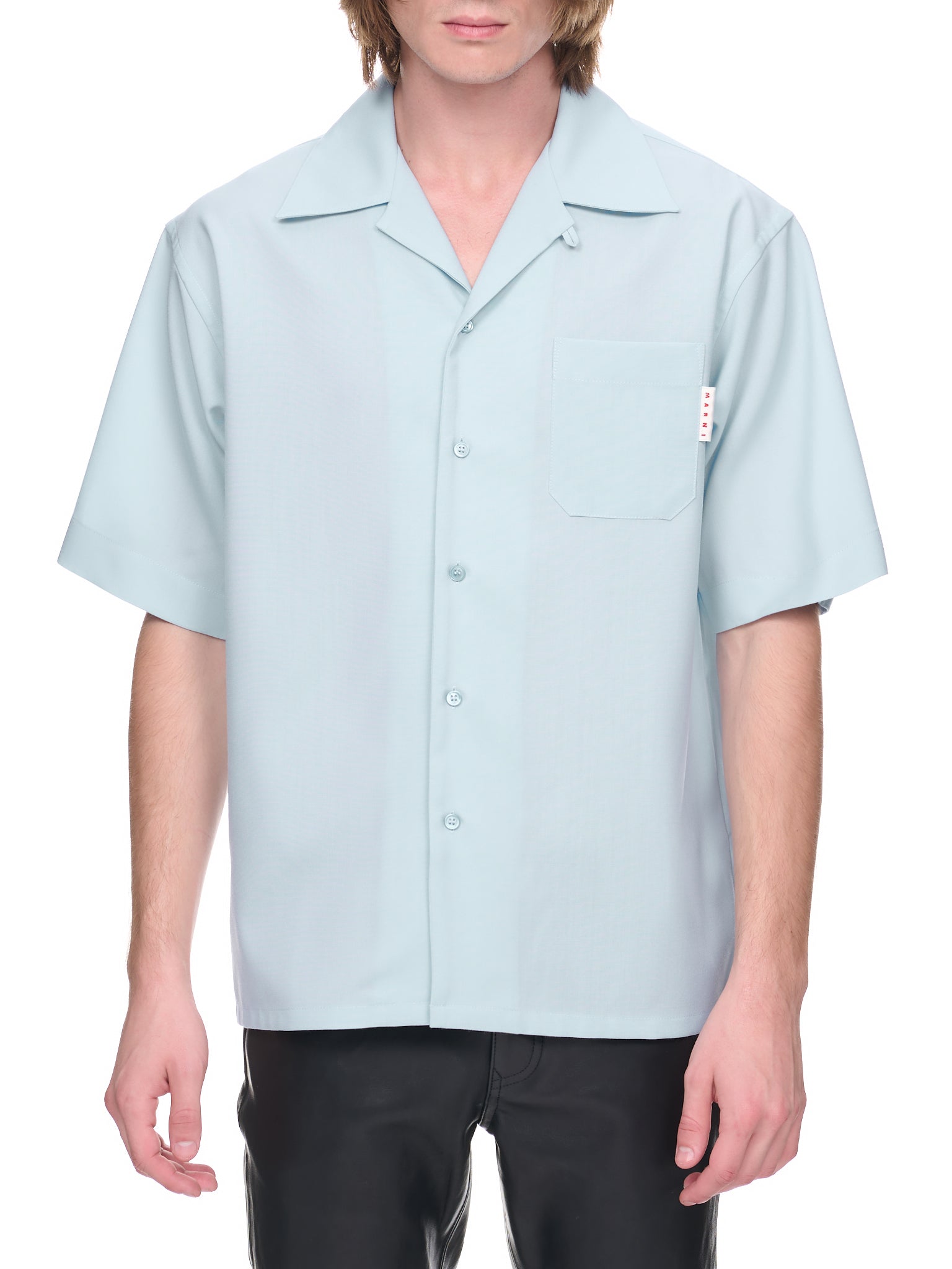 MARNI 2023-24FW Ice blue cotton bowling shirt with Mega Marni print  (CUMU0213A0UTC290MMB12)